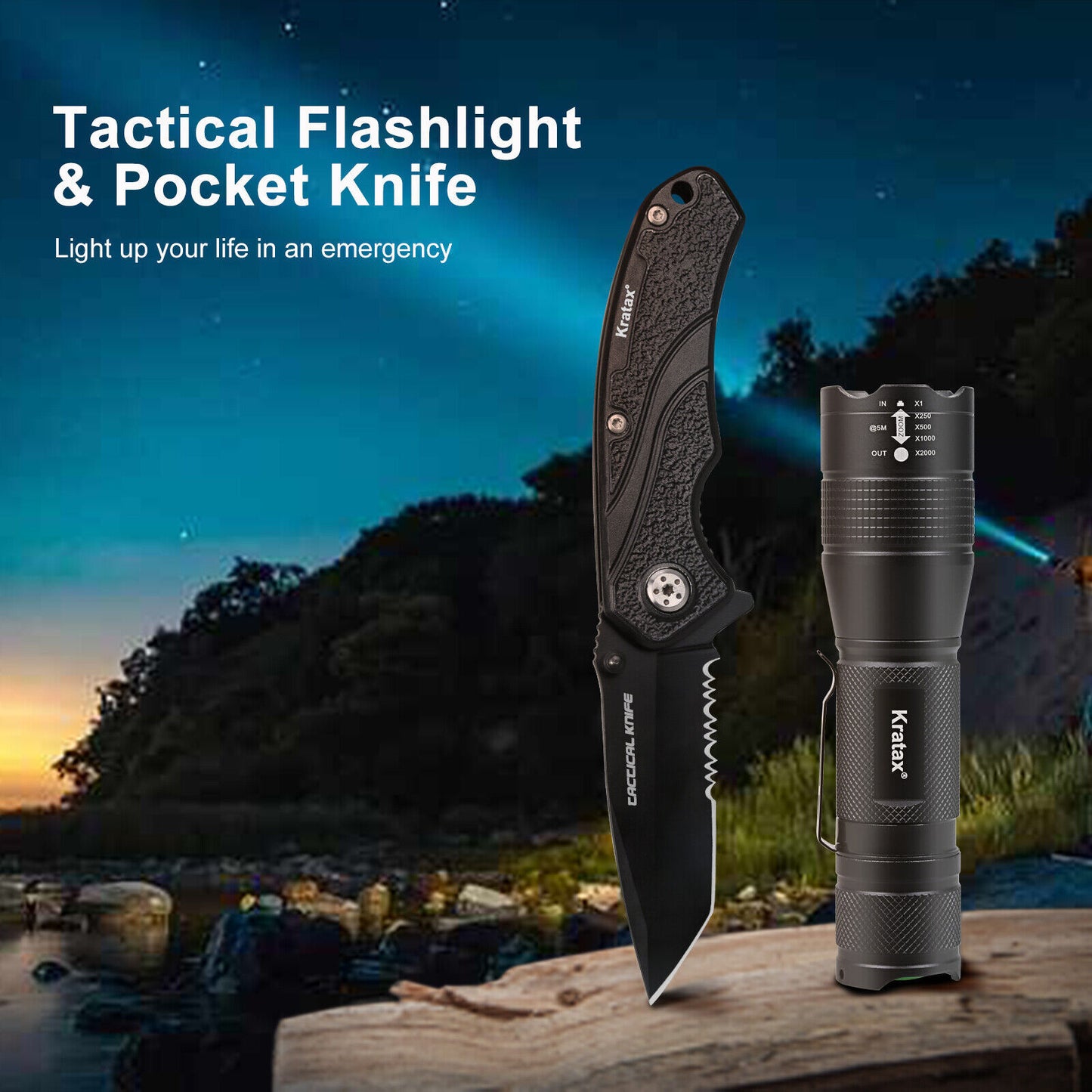 5.3oz Small & Extremely Zoomable LED Tactical Handheld Flashlight With Knife