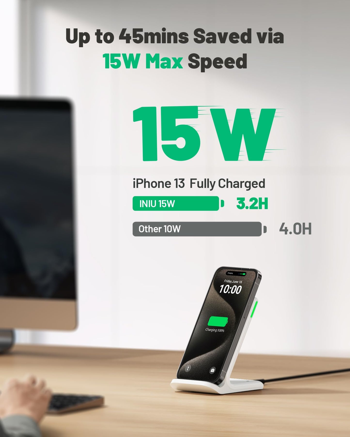 INIU Wireless Charger, 15W Fast Qi-Certified Wireless Charging Station with Sleep-Friendly Adaptive Light Compatible with iPhone 16 15 14 13 Pro XS 8 Plus Samsung Galaxy S23 S22 S21 Note 20 Google etc