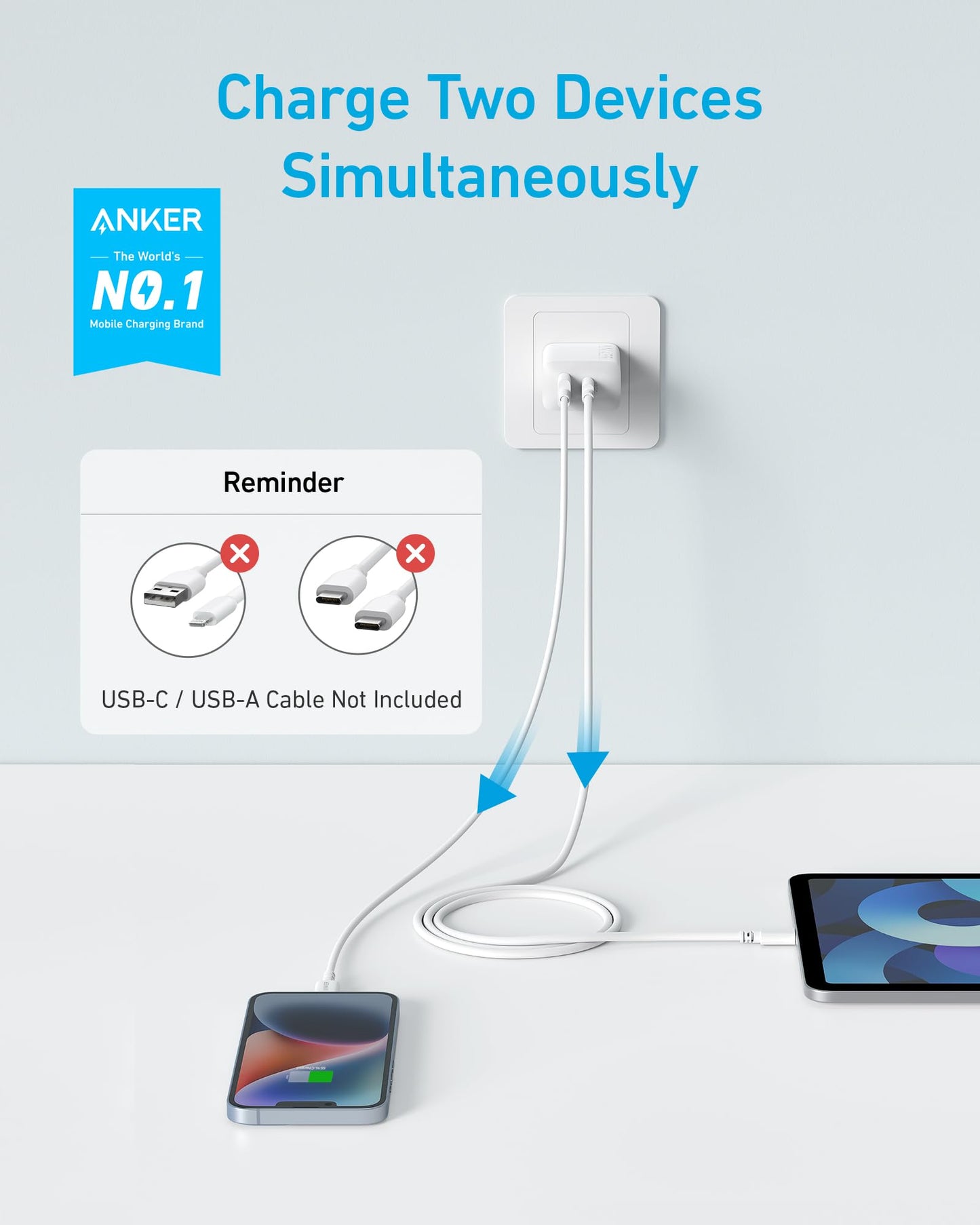 Anker iPhone 16 Charger, USB C Charger Block, 2-Pack 20W Fast Wall Charger for 16/16 Pro/Pro Max / 15 Series / iPad Pro and More, with 2 Pack 5 ft USB-C Cable