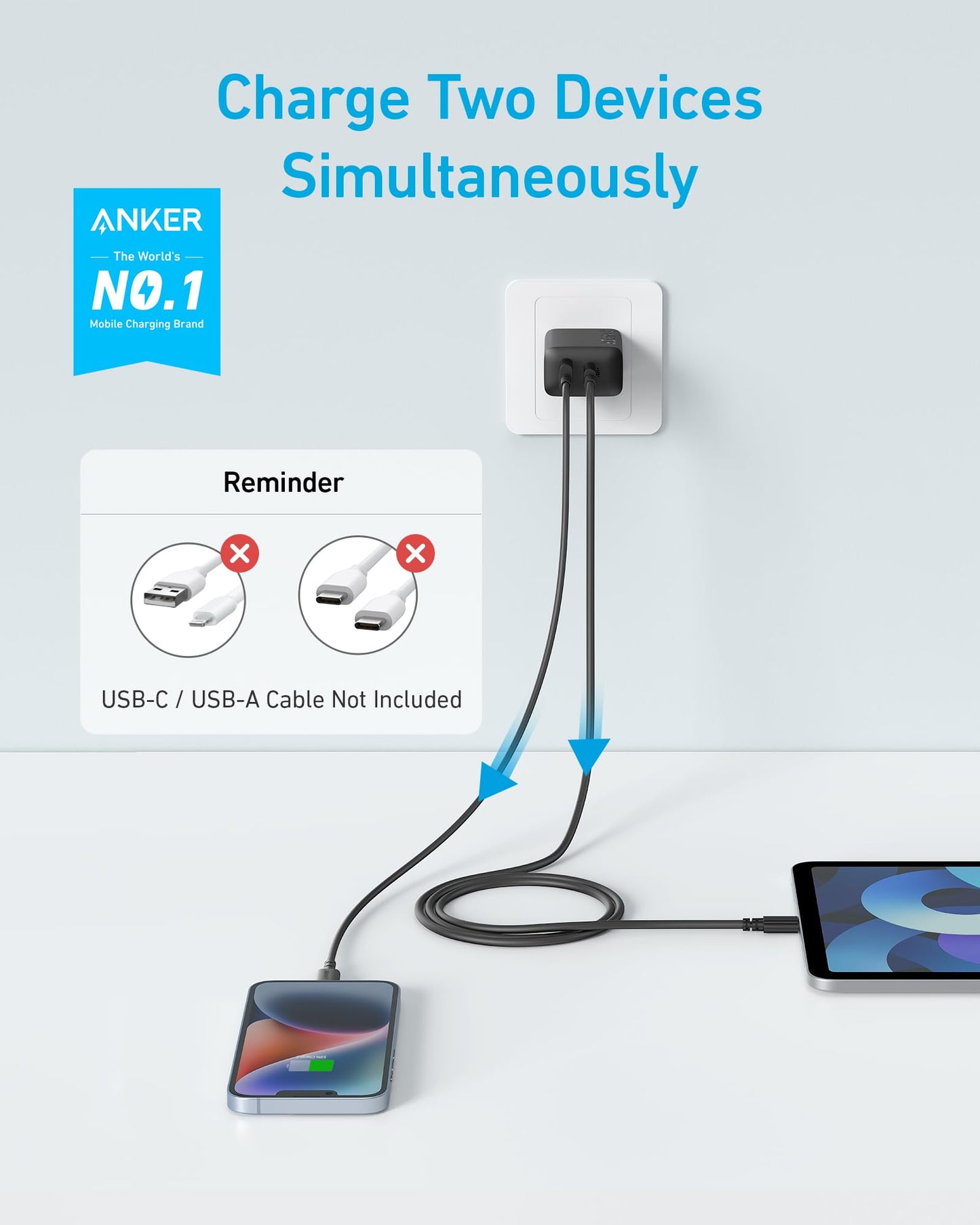 Anker iPhone 16 Charger, USB C Charger Block, 2-Pack 20W Fast Wall Charger for 16/16 Pro/Pro Max / 15 Series / iPad Pro and More, with 2 Pack 5 ft USB-C Cable