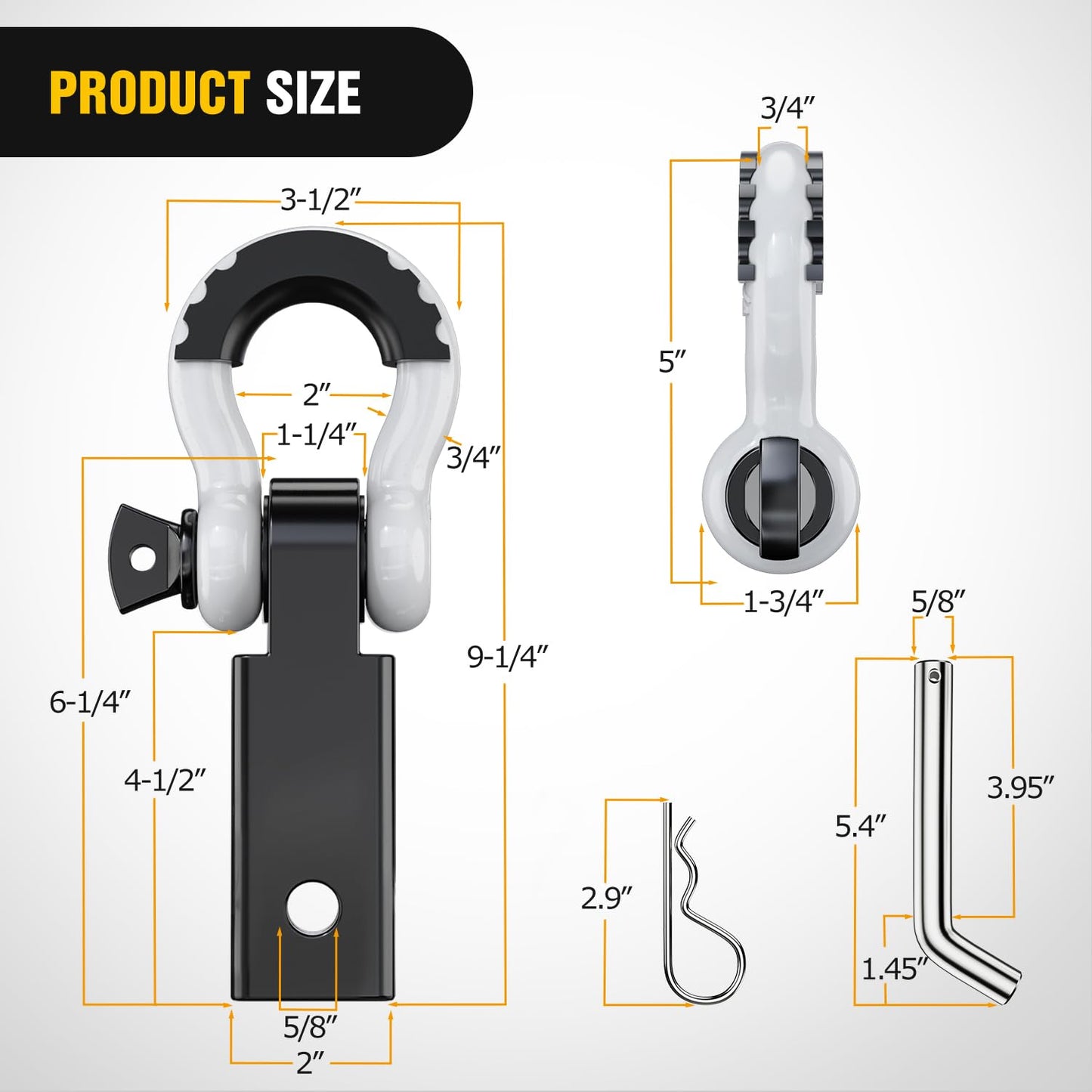 Nilight Shackle Hitch Receiver 2Inch 45000 LBs Breaking Strength 3/4" D Ring Shackle w/Trailer Hitch Pin Heavy Duty Solid Recovery Towing Kit for Trucks Jeeps Off-Road