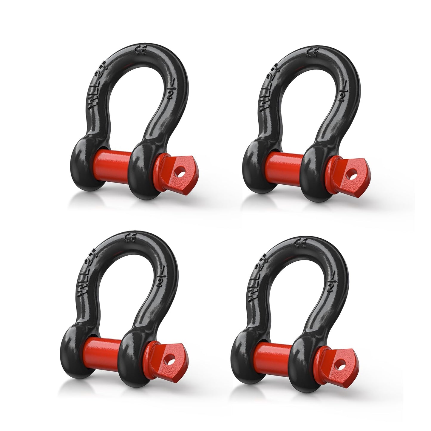 Nilight 2 Pack 3/4" D-Ring Shackle 4.75 Ton (9500 Lbs) Capacity with 7/8" Pin Heavy Duty Off Road Recovery Shackle with Isolators & Washer Kit for Jeep Truck Vehicle, Red (90053B)