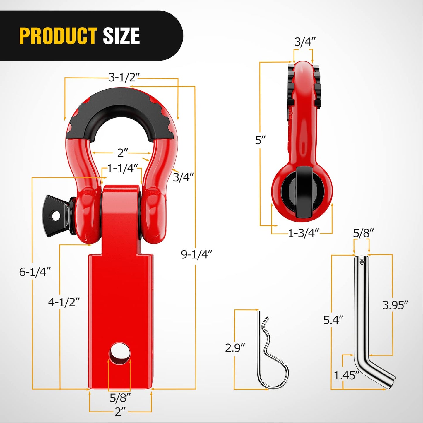 Nilight Shackle Hitch Receiver 2Inch 45000 LBs Breaking Strength 3/4" D Ring Shackle w/Trailer Hitch Pin Heavy Duty Solid Recovery Towing Kit for Trucks Jeeps Off-Road