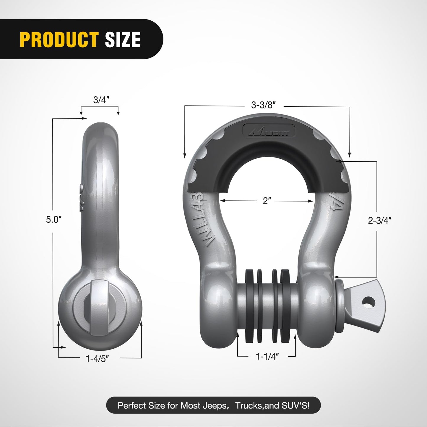 Nilight 2 Pack 3/4" D-Ring Shackle 4.75 Ton (9500 Lbs) Capacity with 7/8" Pin Heavy Duty Off Road Recovery Shackle with Isolators & Washer Kit for Jeep Truck Vehicle, Red (90053B)