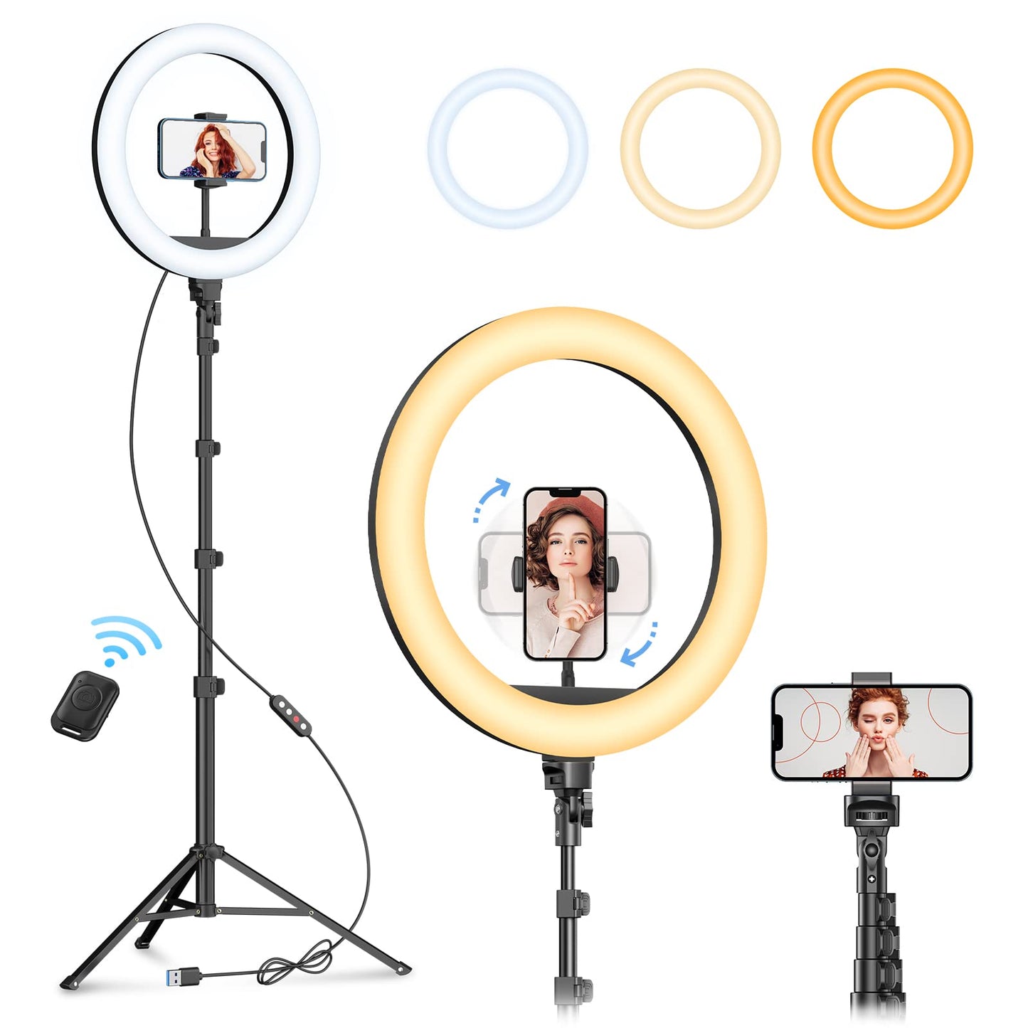 Weilisi 10" Selfie Ring Light with Tripod Stand, 72'' Tall & Phone Holder, 38 Color Modes, Stepless Dimmable/Speed LED Ring Light for iPhone & Android,YouTube, Makeup,TIK Tok