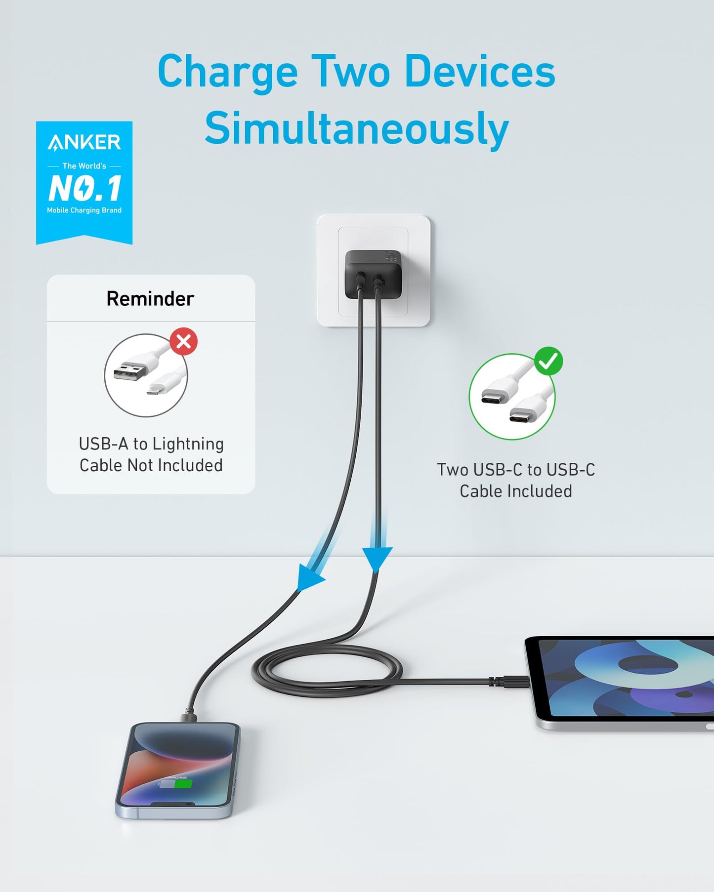 Anker iPhone 16 Charger, USB C Charger Block, 2-Pack 20W Fast Wall Charger for 16/16 Pro/Pro Max / 15 Series / iPad Pro and More, with 2 Pack 5 ft USB-C Cable