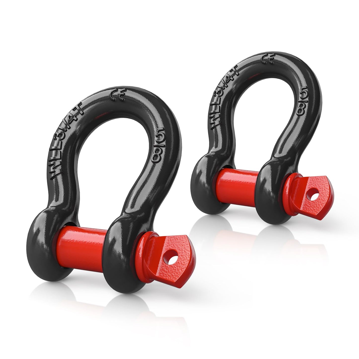 Nilight 2 Pack 3/4" D-Ring Shackle 4.75 Ton (9500 Lbs) Capacity with 7/8" Pin Heavy Duty Off Road Recovery Shackle with Isolators & Washer Kit for Jeep Truck Vehicle, Red (90053B)