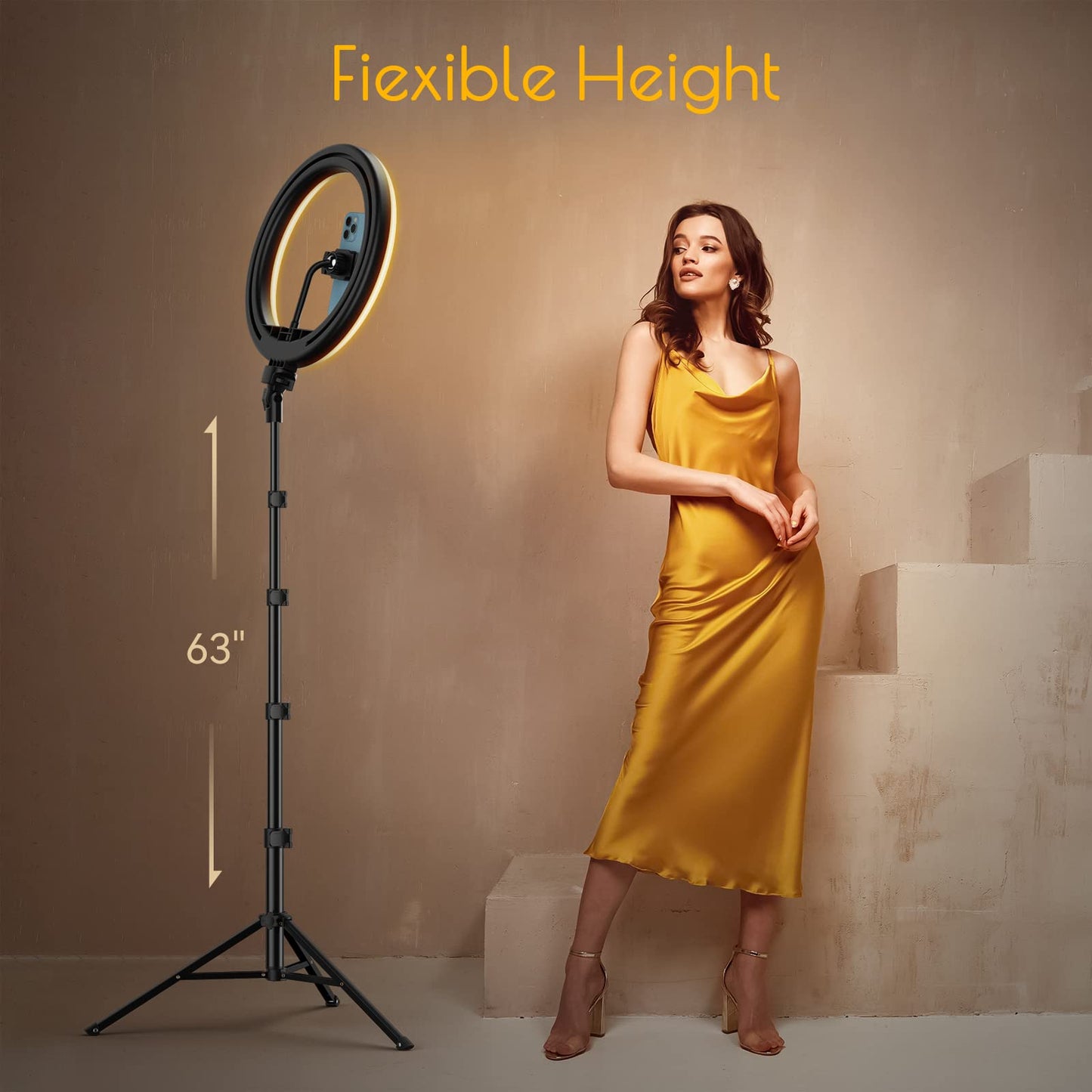 Weilisi 10" Selfie Ring Light with Tripod Stand, 72'' Tall & Phone Holder, 38 Color Modes, Stepless Dimmable/Speed LED Ring Light for iPhone & Android,YouTube, Makeup,TIK Tok