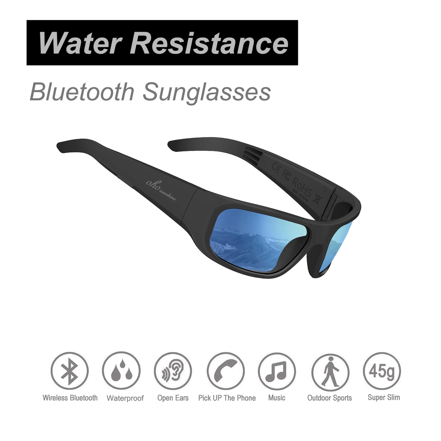 OhO Smart Glasses,Polarized Sunglasses with Bluetooth Speaker,Athletic/Outdoor UV Protection and Voice Control,Unisex(Grey Lens)