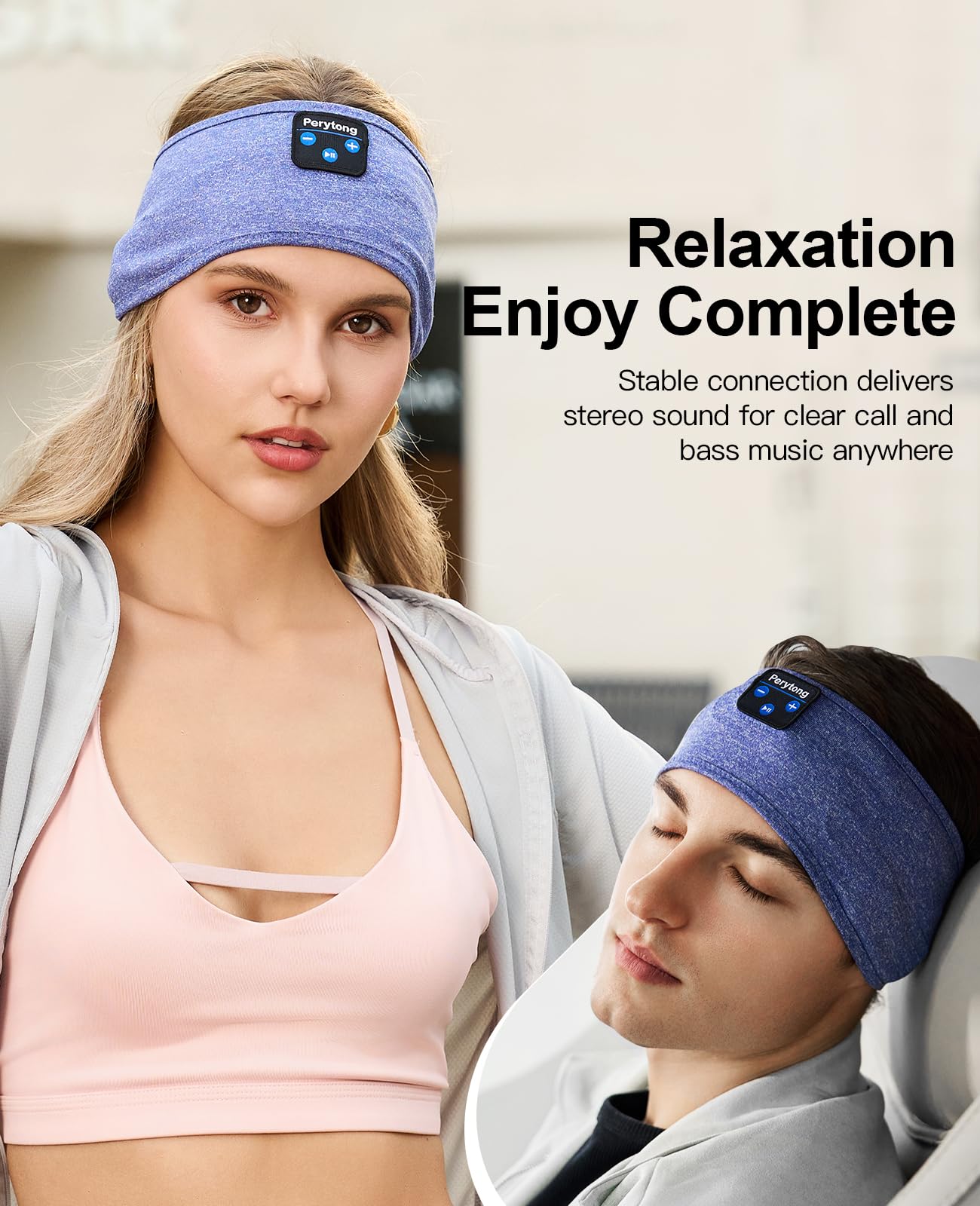 Perytong Sleep Headphones Wireless, Bluetooth Sports Headband Headphones with Ultra-Thin HD Stereo Speakers Perfect for Sleeping,Workout,Jogging,Yoga,Insomnia, Air Travel, Meditation