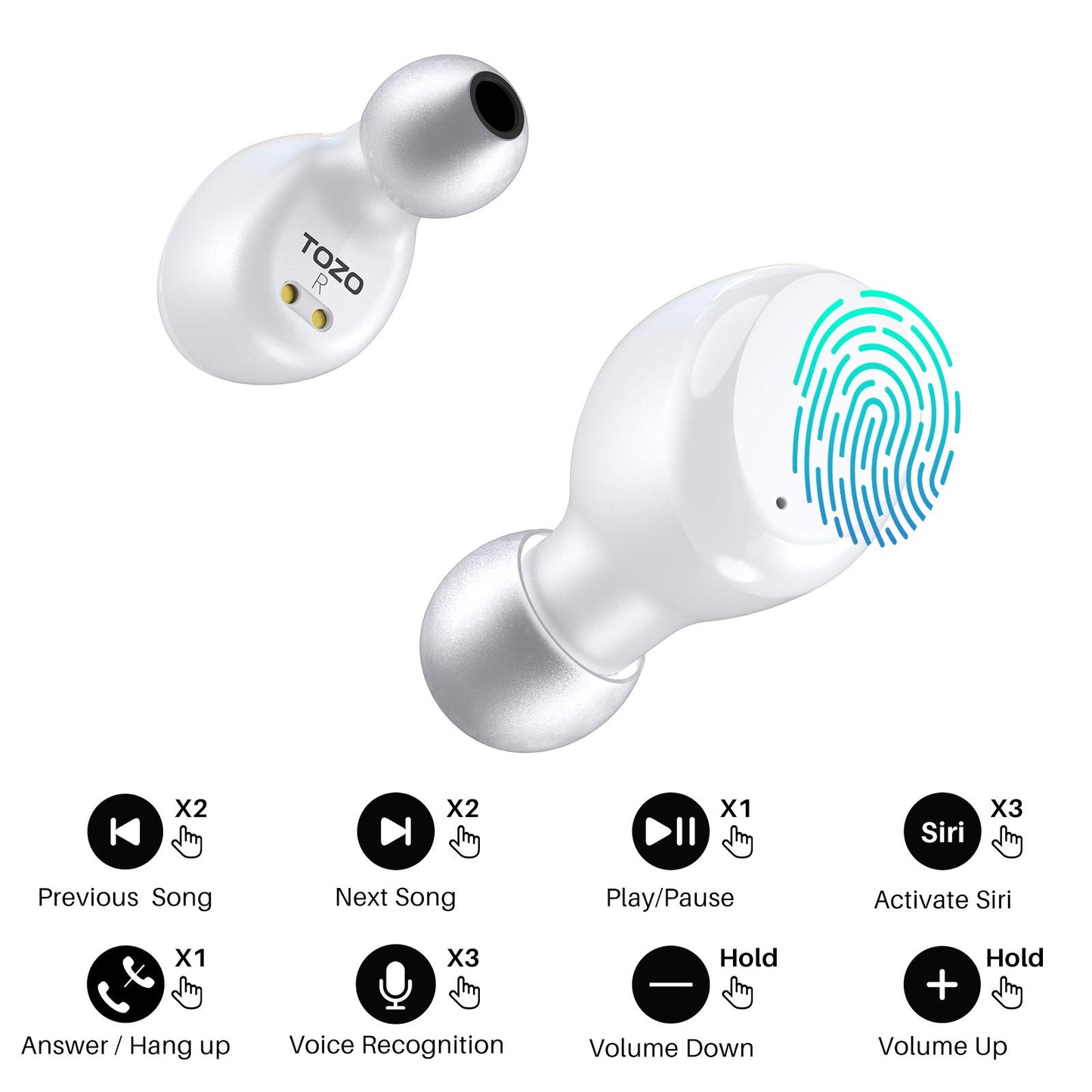 TOZO T6 True Wireless Earbuds Bluetooth 5.3 Headphones 45H Long Playtime, Wireless Charging Case, IPX8 Waterproof Stereo Earphones, Built-in Mic Calls, Headset Premium Deep Bass 32 Preset EQs via APP