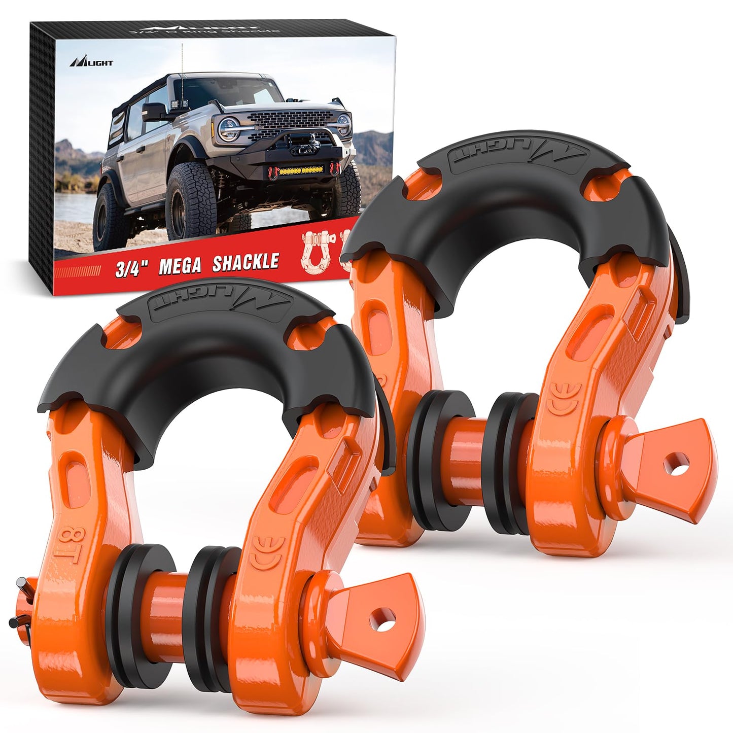 Nilight 2 Pack 3/4" D-Ring Shackle 4.75 Ton (9500 Lbs) Capacity with 7/8" Pin Heavy Duty Off Road Recovery Shackle with Isolators & Washer Kit for Jeep Truck Vehicle, Red (90053B)