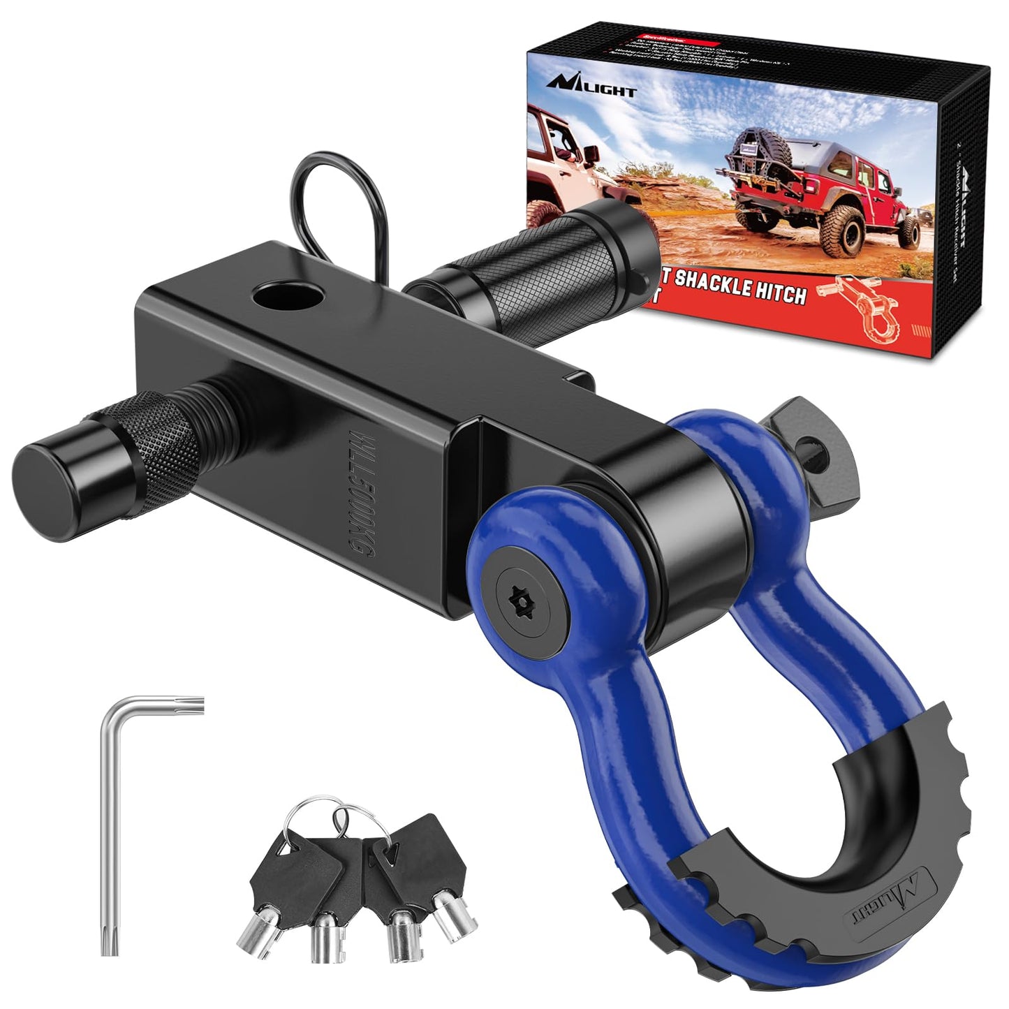 Nilight Shackle Hitch Receiver 2Inch 45000 LBs Breaking Strength 3/4" D Ring Shackle w/Trailer Hitch Pin Heavy Duty Solid Recovery Towing Kit for Trucks Jeeps Off-Road