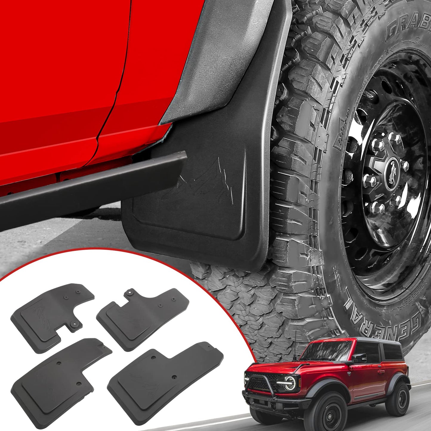 Mabett Mud Flaps for Ford Bronco Accessories 2021 2022 2023 2024 2/4-Door No Punching Required Front and Rear 4PCS