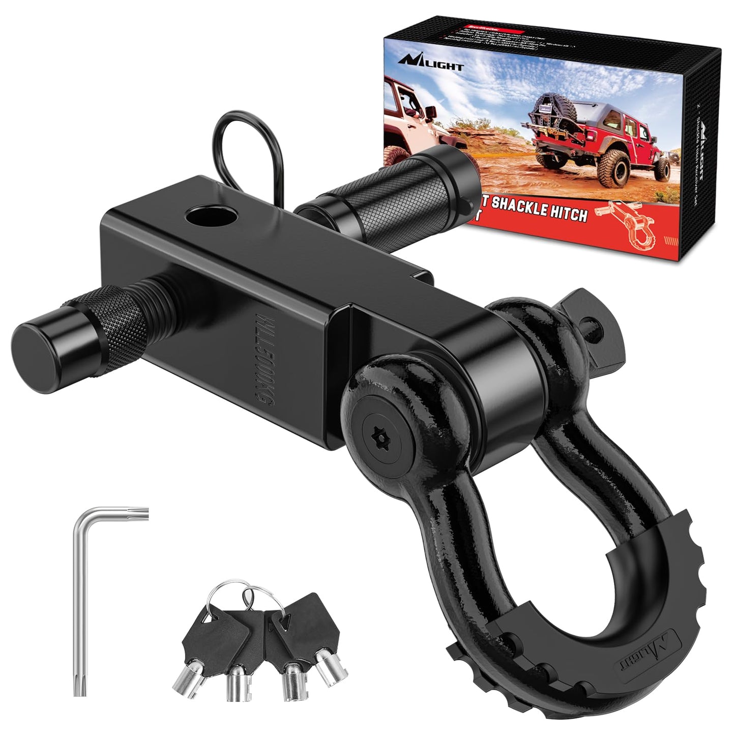 Nilight Shackle Hitch Receiver 2Inch 45000 LBs Breaking Strength 3/4" D Ring Shackle w/Trailer Hitch Pin Heavy Duty Solid Recovery Towing Kit for Trucks Jeeps Off-Road