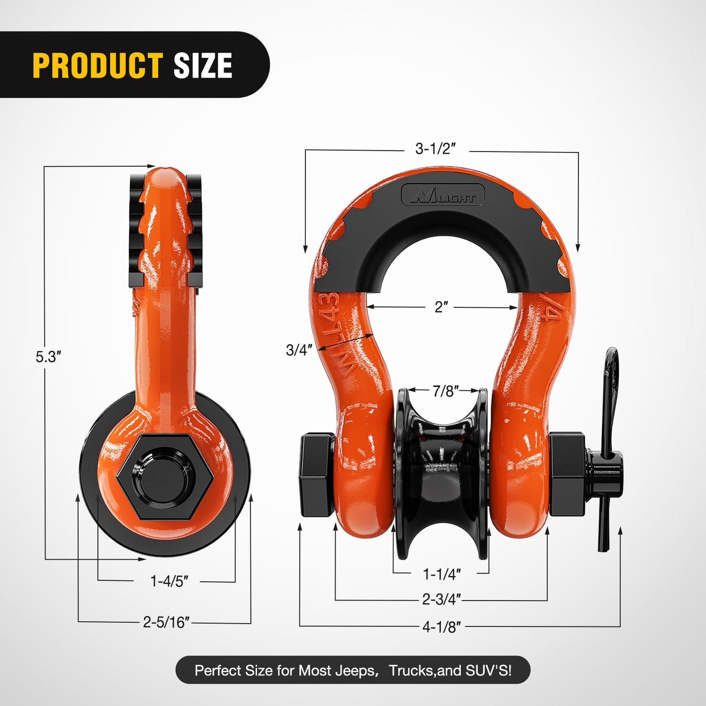 Nilight 2 Pack 3/4" D-Ring Shackle 4.75 Ton (9500 Lbs) Capacity with 7/8" Pin Heavy Duty Off Road Recovery Shackle with Isolators & Washer Kit for Jeep Truck Vehicle, Red (90053B)