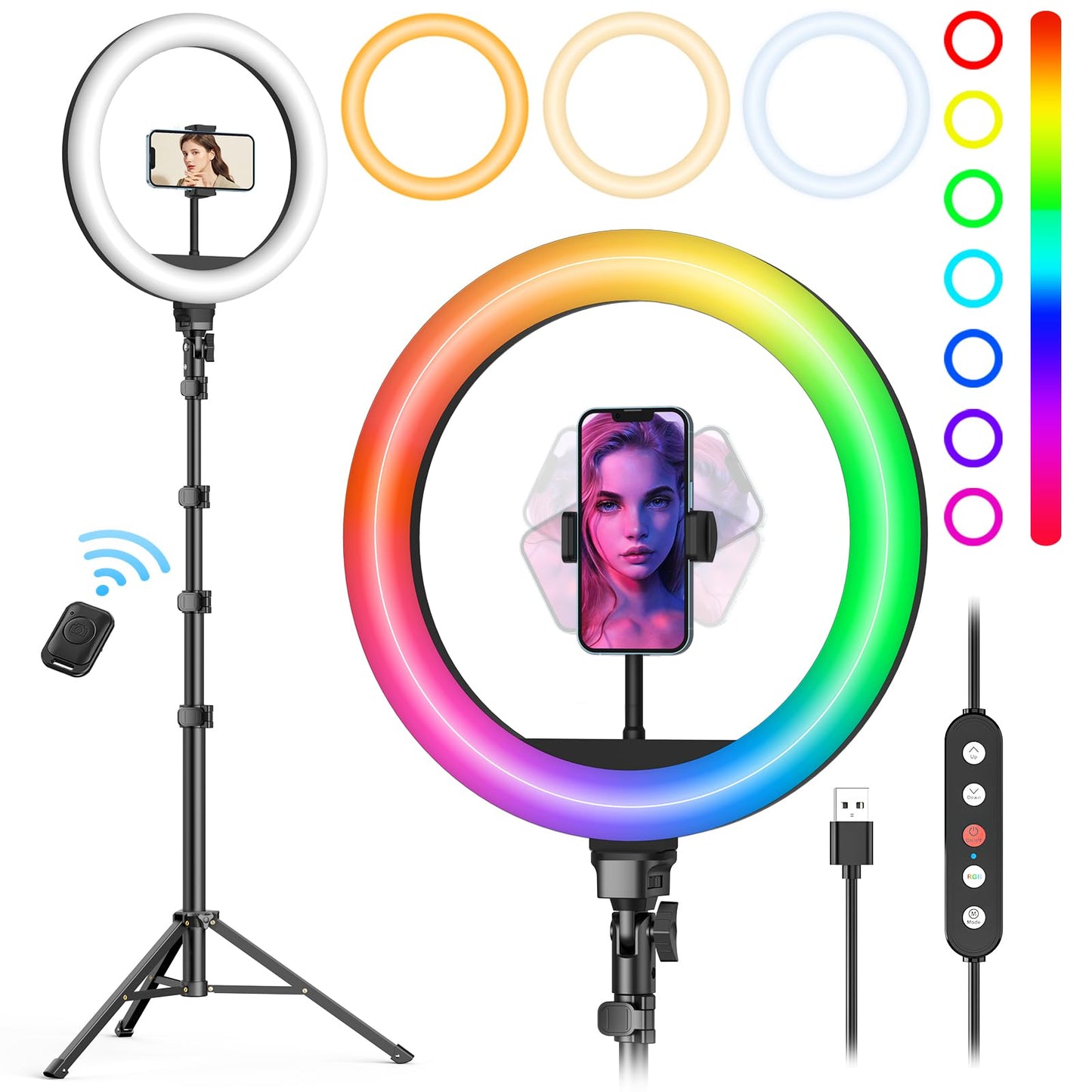 Weilisi 10" Selfie Ring Light with Tripod Stand, 72'' Tall & Phone Holder, 38 Color Modes, Stepless Dimmable/Speed LED Ring Light for iPhone & Android,YouTube, Makeup,TIK Tok