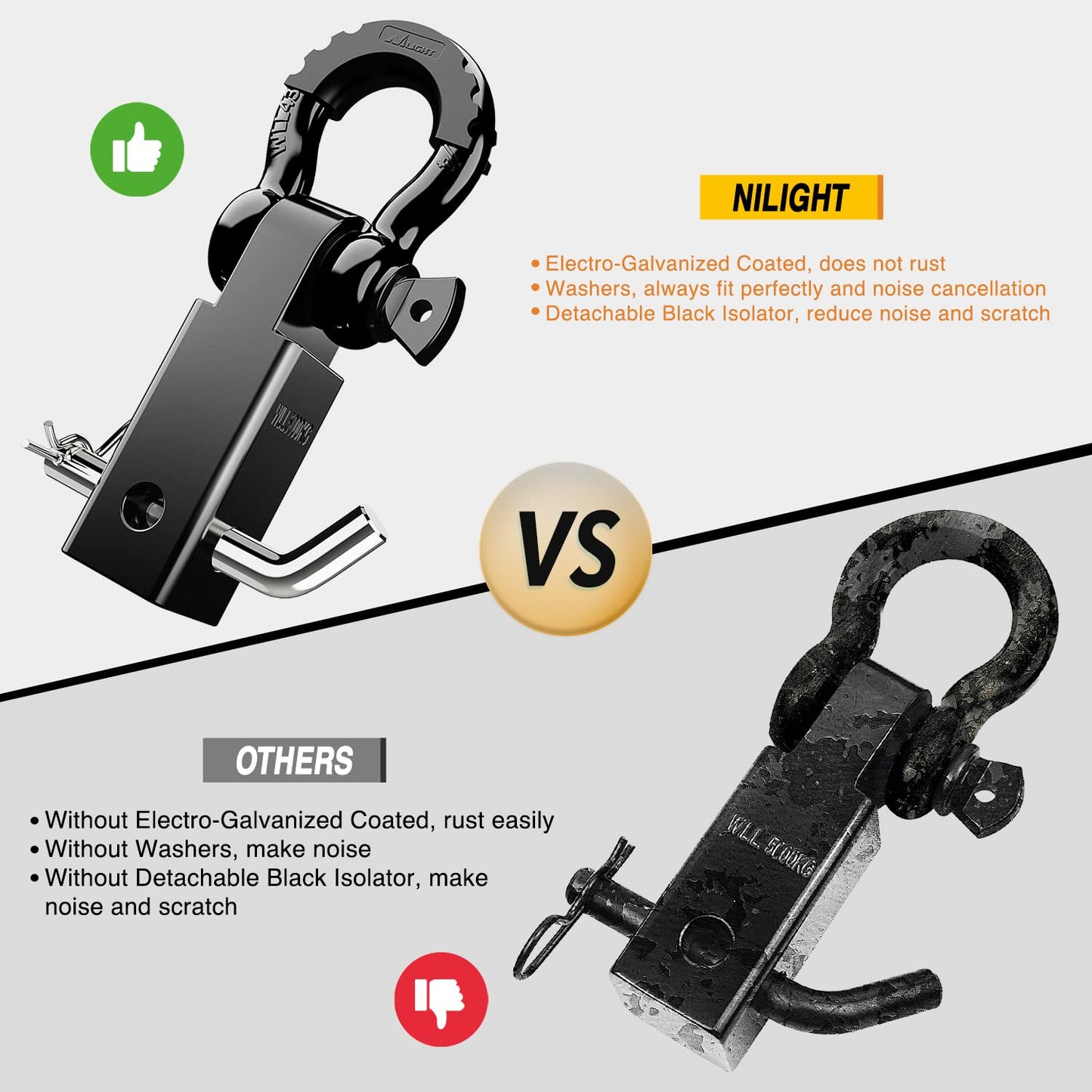 Nilight Shackle Hitch Receiver 2Inch 45000 LBs Breaking Strength 3/4" D Ring Shackle w/Trailer Hitch Pin Heavy Duty Solid Recovery Towing Kit for Trucks Jeeps Off-Road