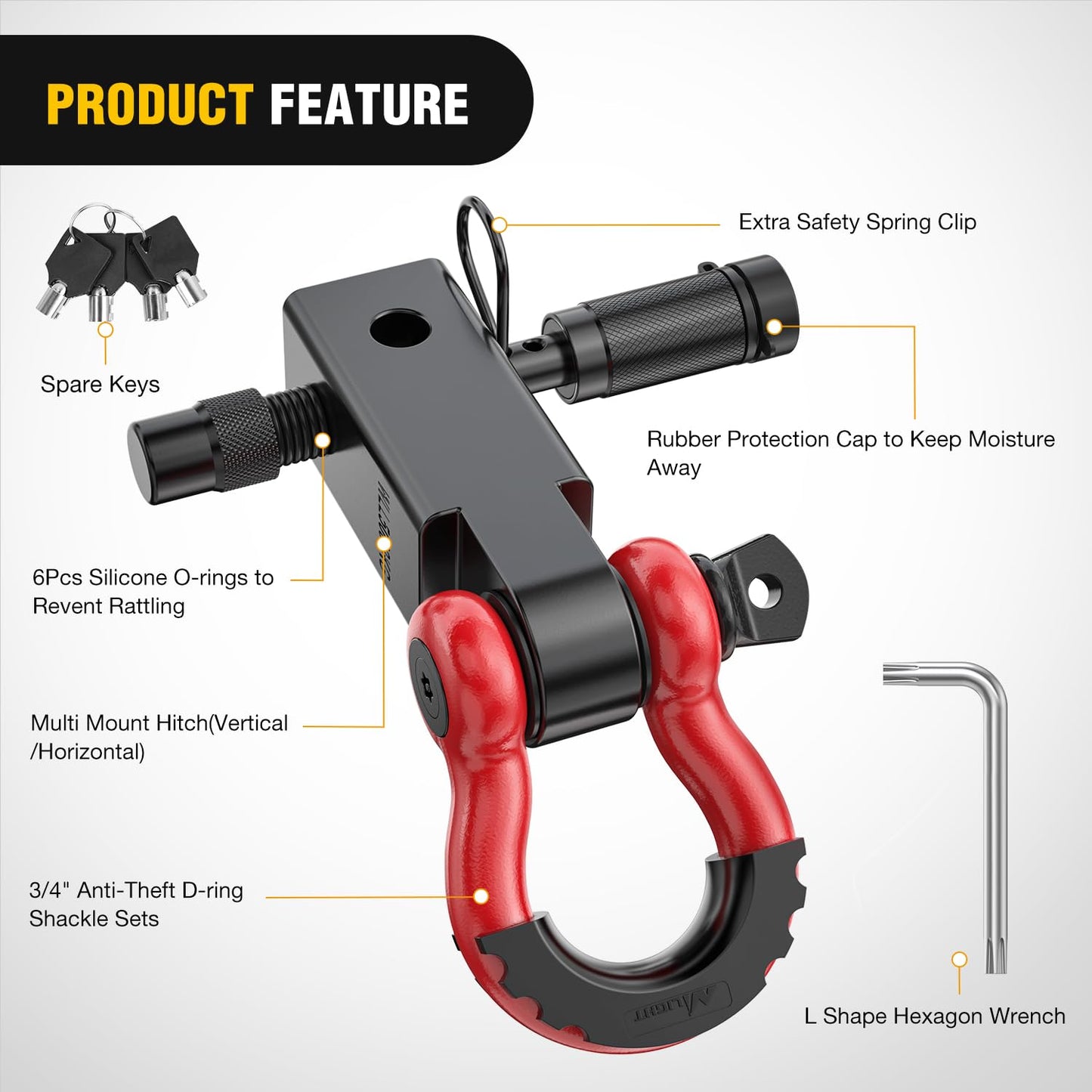 Nilight Shackle Hitch Receiver 2Inch 45000 LBs Breaking Strength 3/4" D Ring Shackle w/Trailer Hitch Pin Heavy Duty Solid Recovery Towing Kit for Trucks Jeeps Off-Road