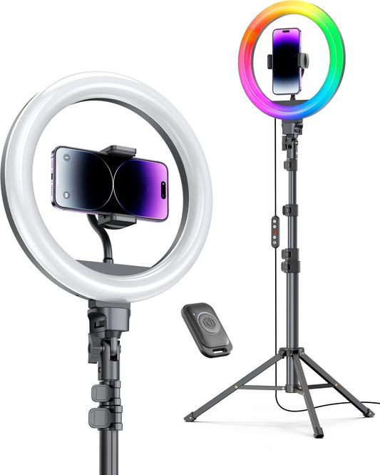 Weilisi 10" Selfie Ring Light with Tripod Stand, 72'' Tall & Phone Holder, 38 Color Modes, Stepless Dimmable/Speed LED Ring Light for iPhone & Android,YouTube, Makeup,TIK Tok