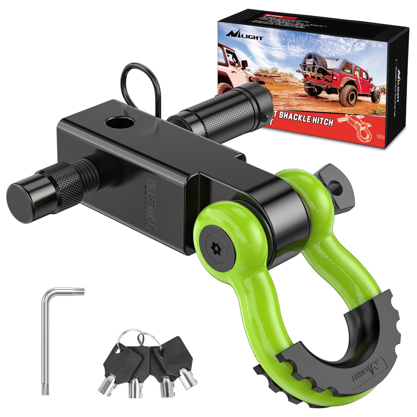 Nilight Shackle Hitch Receiver 2Inch 45000 LBs Breaking Strength 3/4" D Ring Shackle w/Trailer Hitch Pin Heavy Duty Solid Recovery Towing Kit for Trucks Jeeps Off-Road