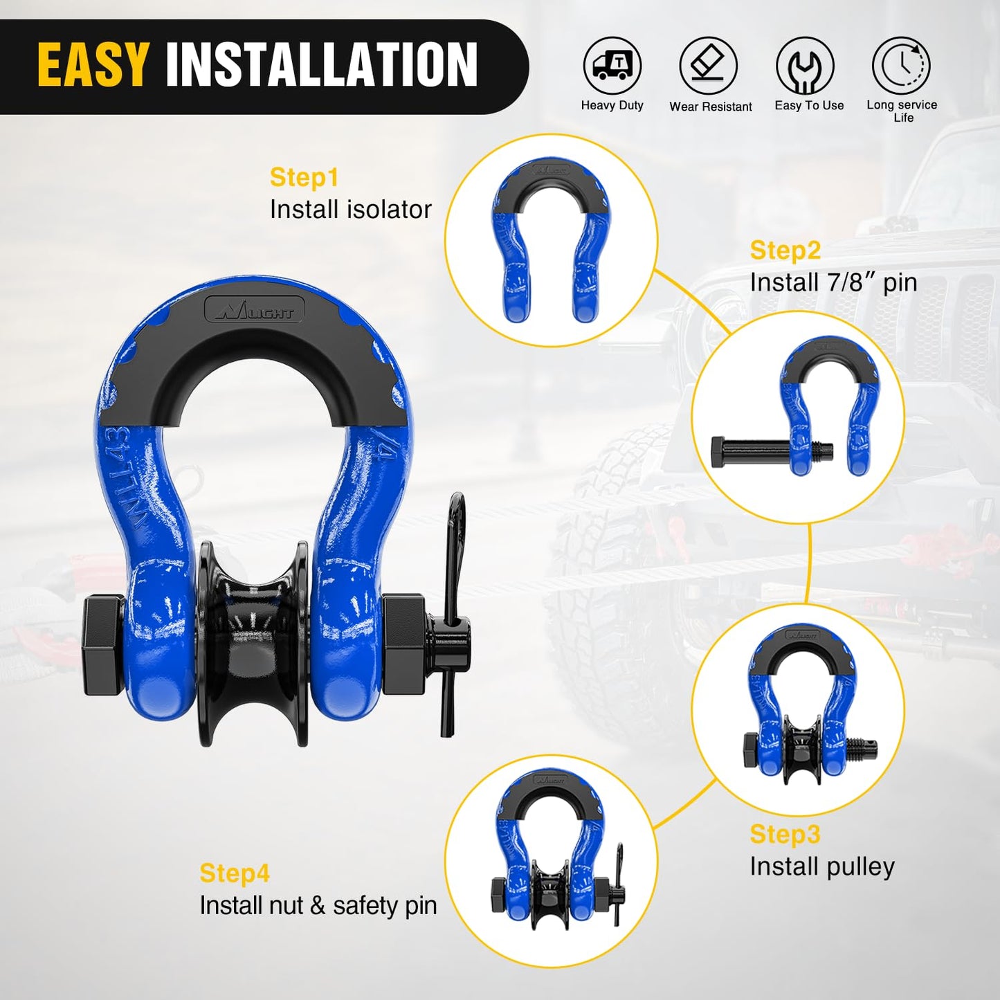 Nilight 2 Pack 3/4" D-Ring Shackle 4.75 Ton (9500 Lbs) Capacity with 7/8" Pin Heavy Duty Off Road Recovery Shackle with Isolators & Washer Kit for Jeep Truck Vehicle, Red (90053B)