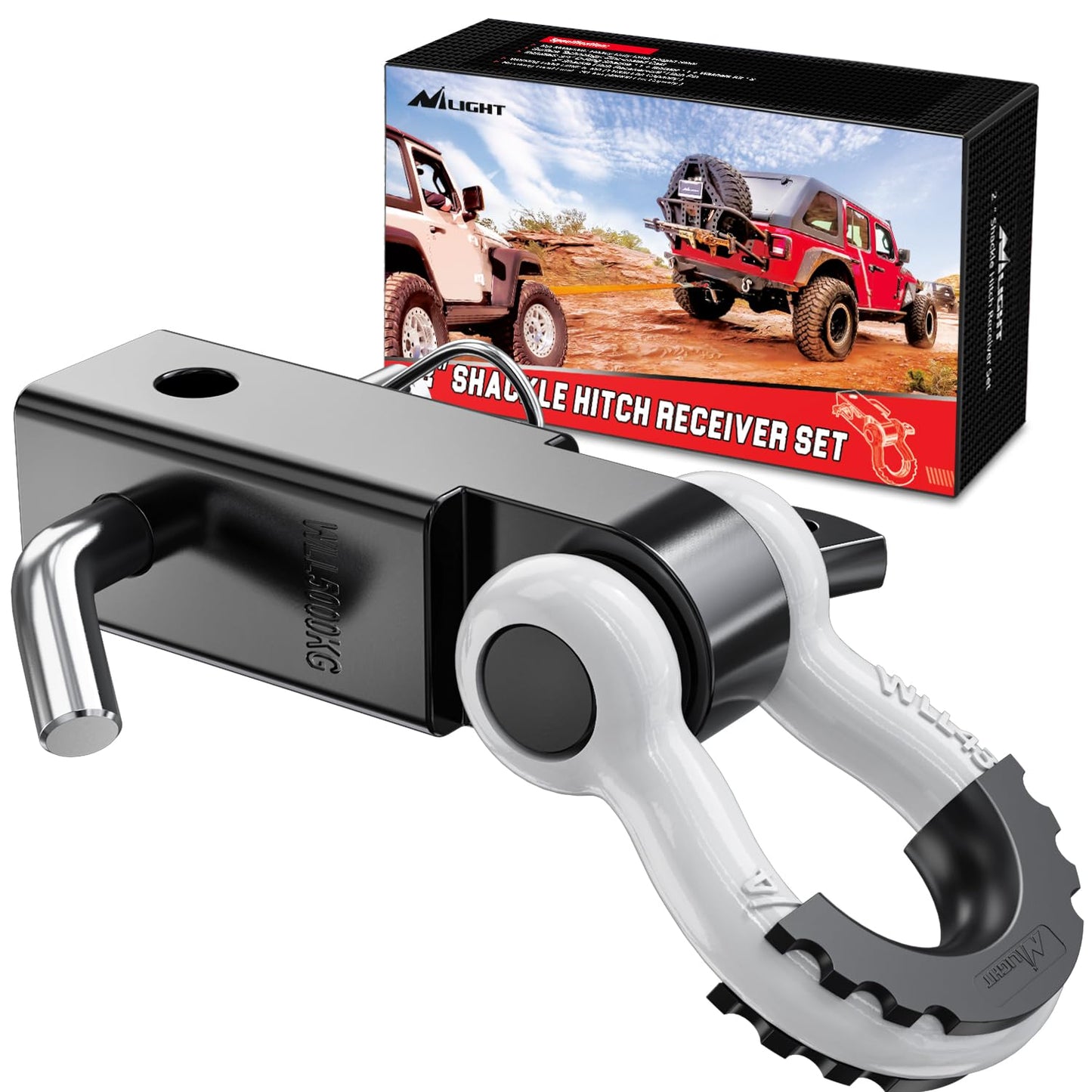 Nilight Shackle Hitch Receiver 2Inch 45000 LBs Breaking Strength 3/4" D Ring Shackle w/Trailer Hitch Pin Heavy Duty Solid Recovery Towing Kit for Trucks Jeeps Off-Road