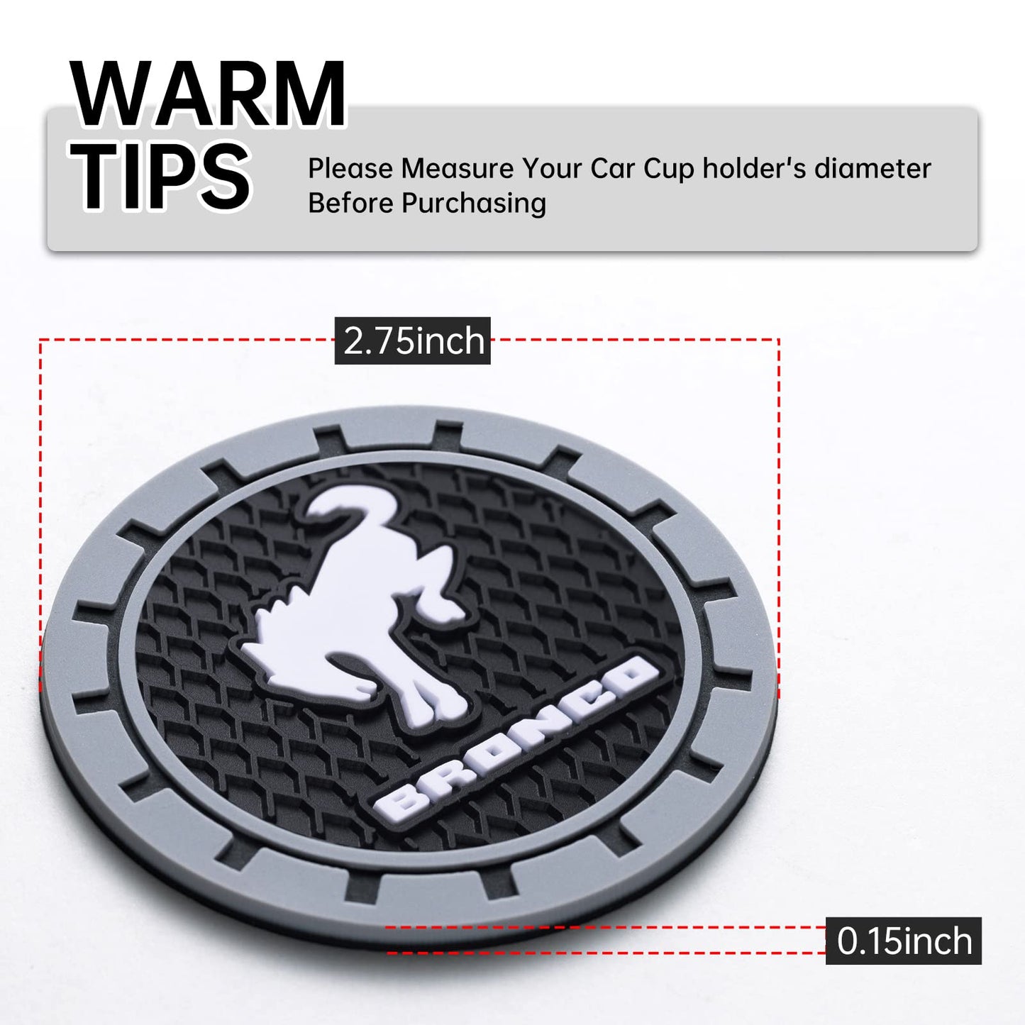 Car Cup Holder Coaster for Ford Bronco Sport Recessed Silicone Cupholder Coaster Interior Accessories 2.75in 2Pieces