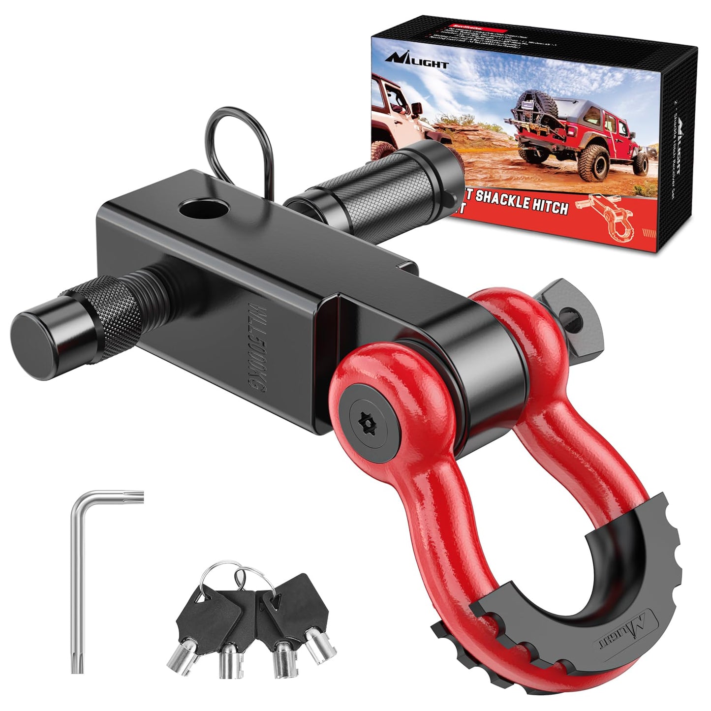 Nilight Shackle Hitch Receiver 2Inch 45000 LBs Breaking Strength 3/4" D Ring Shackle w/Trailer Hitch Pin Heavy Duty Solid Recovery Towing Kit for Trucks Jeeps Off-Road