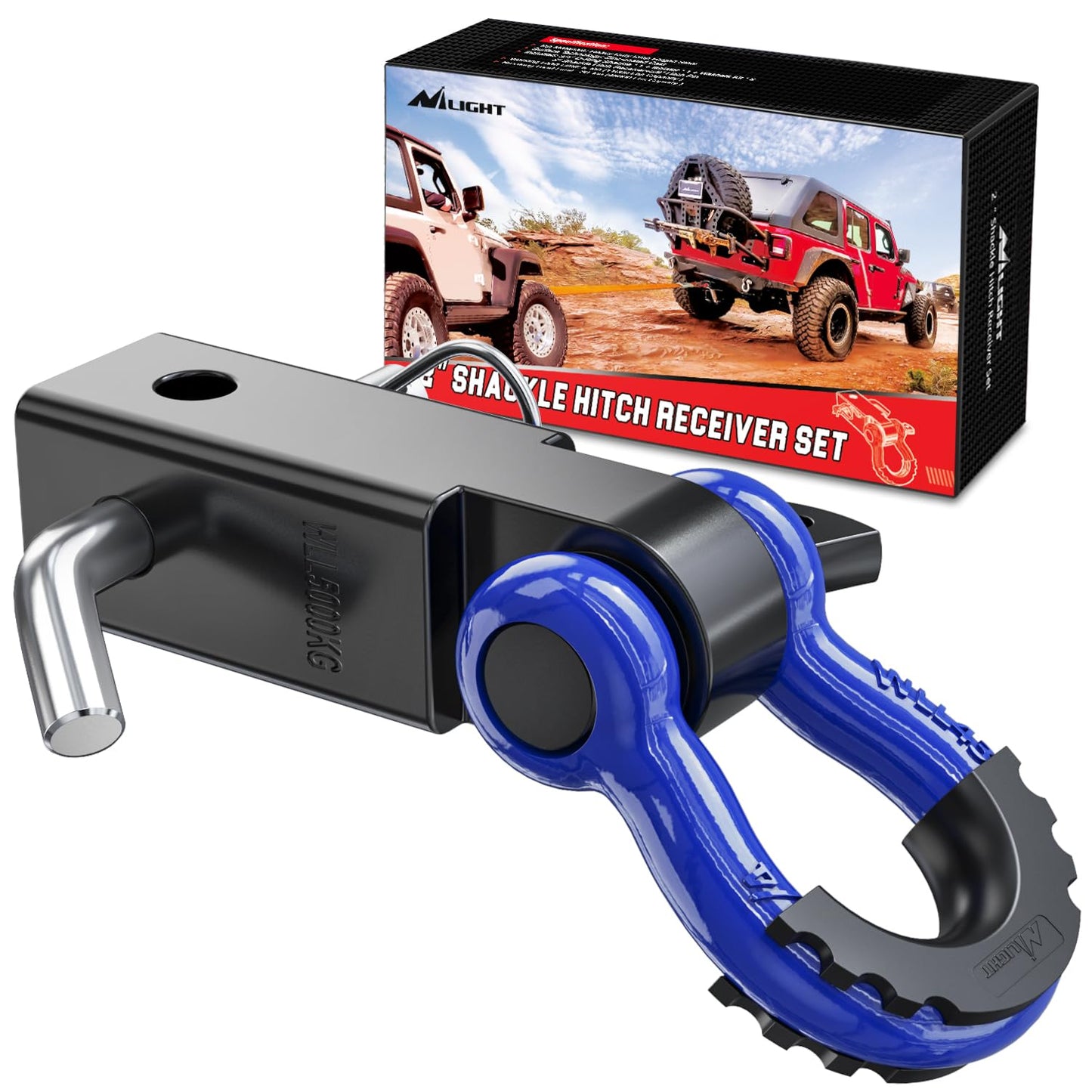 Nilight Shackle Hitch Receiver 2Inch 45000 LBs Breaking Strength 3/4" D Ring Shackle w/Trailer Hitch Pin Heavy Duty Solid Recovery Towing Kit for Trucks Jeeps Off-Road