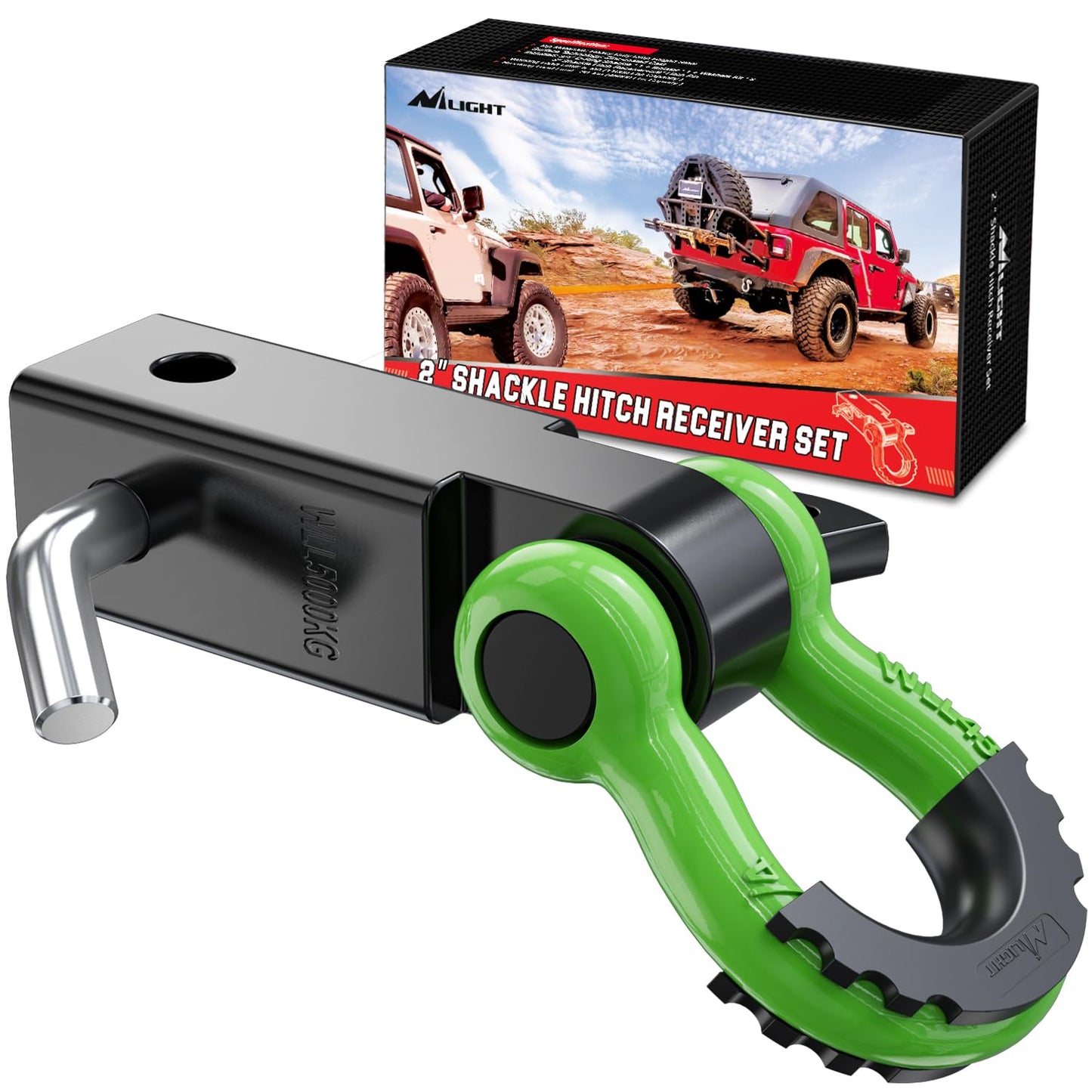 Nilight Shackle Hitch Receiver 2Inch 45000 LBs Breaking Strength 3/4" D Ring Shackle w/Trailer Hitch Pin Heavy Duty Solid Recovery Towing Kit for Trucks Jeeps Off-Road