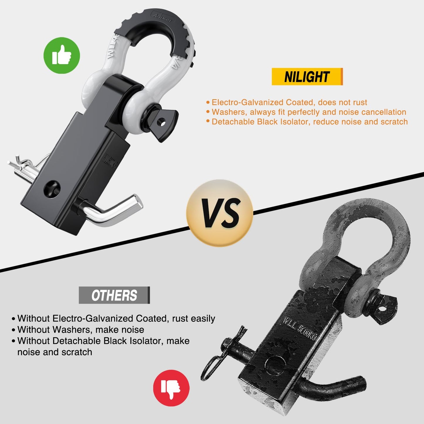 Nilight Shackle Hitch Receiver 2Inch 45000 LBs Breaking Strength 3/4" D Ring Shackle w/Trailer Hitch Pin Heavy Duty Solid Recovery Towing Kit for Trucks Jeeps Off-Road