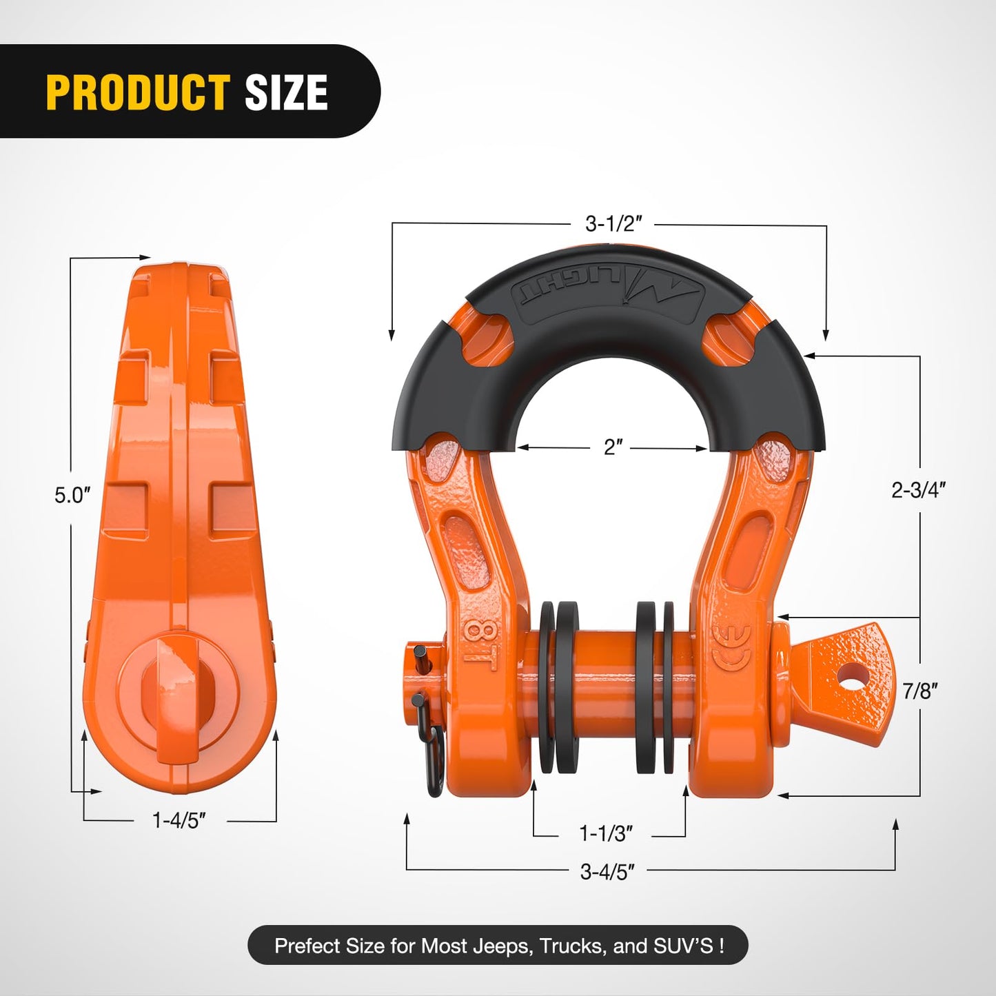 Nilight 2 Pack 3/4" D-Ring Shackle 4.75 Ton (9500 Lbs) Capacity with 7/8" Pin Heavy Duty Off Road Recovery Shackle with Isolators & Washer Kit for Jeep Truck Vehicle, Red (90053B)