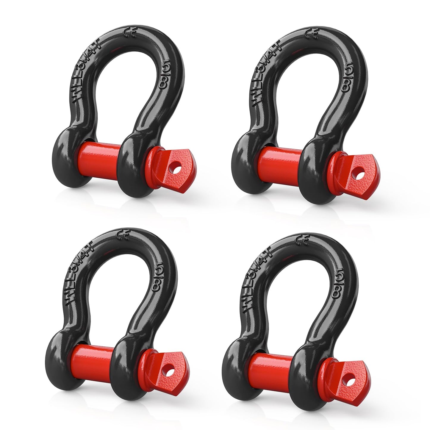 Nilight 2 Pack 3/4" D-Ring Shackle 4.75 Ton (9500 Lbs) Capacity with 7/8" Pin Heavy Duty Off Road Recovery Shackle with Isolators & Washer Kit for Jeep Truck Vehicle, Red (90053B)