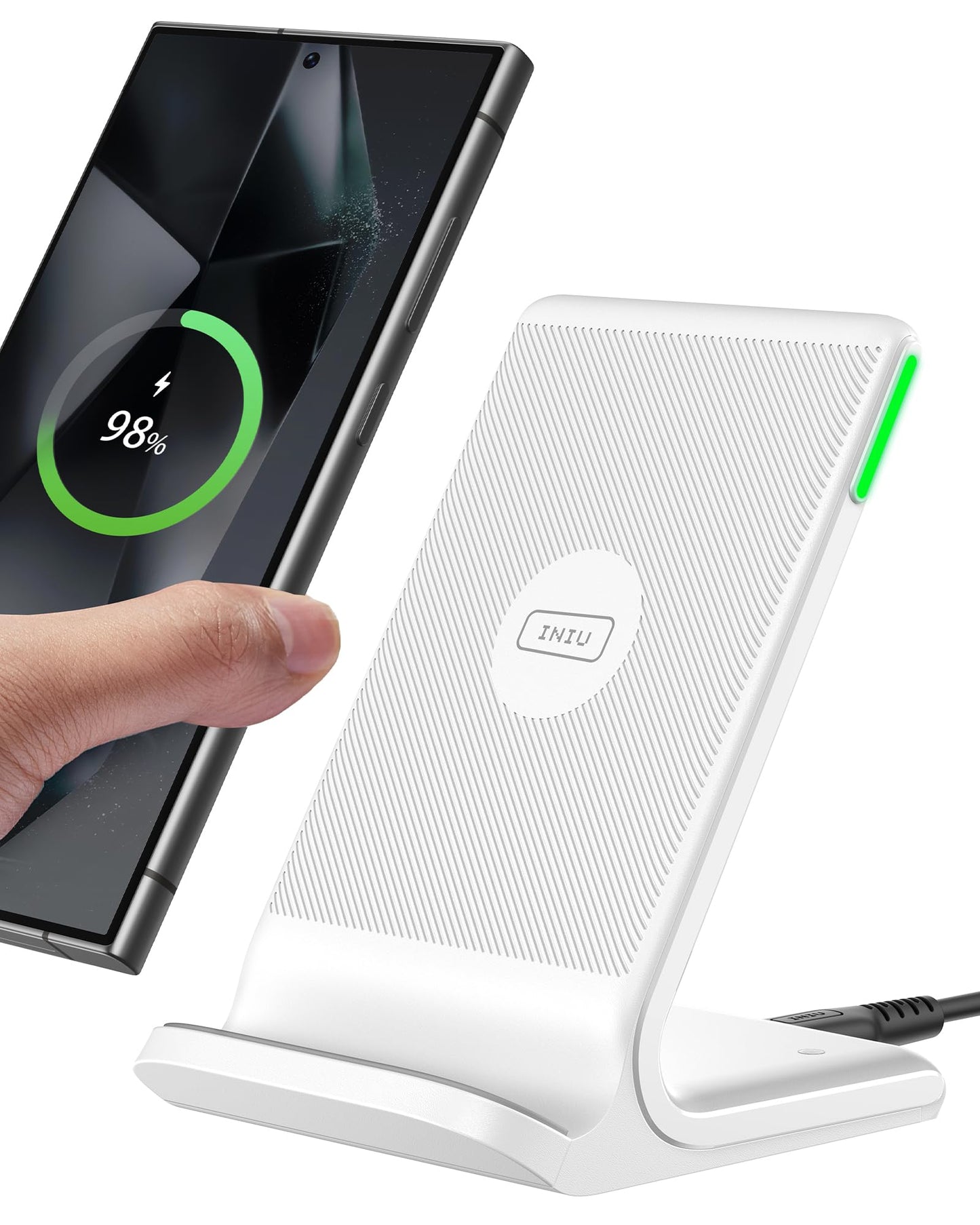 INIU Wireless Charger, 15W Fast Qi-Certified Wireless Charging Station with Sleep-Friendly Adaptive Light Compatible with iPhone 16 15 14 13 Pro XS 8 Plus Samsung Galaxy S23 S22 S21 Note 20 Google etc