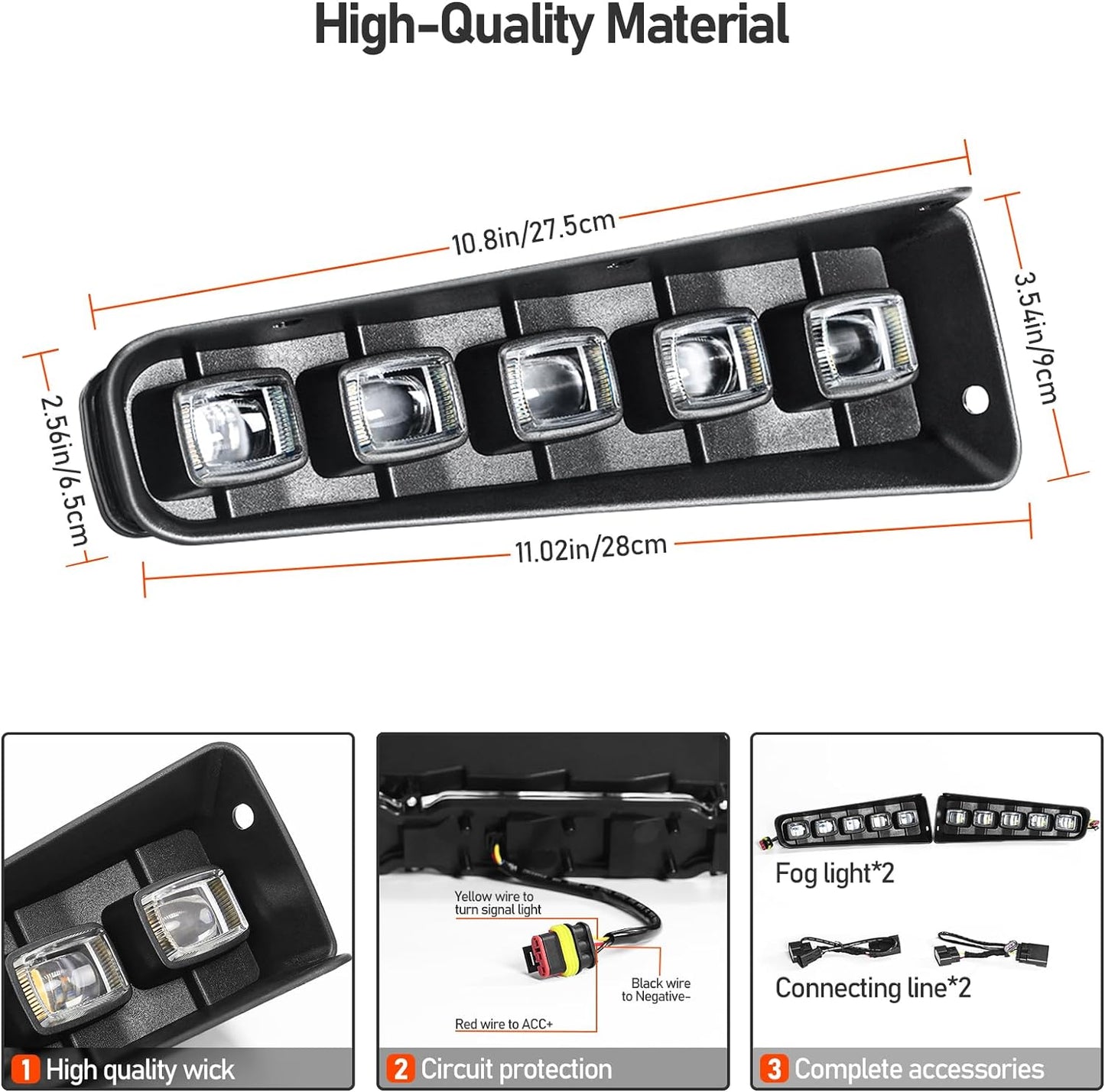 LEPZ LED Fog Lights Assembly Compatible For Ford Bronco 2021 2022 2023 2/4-Door,LED Modular Bumper Fog Lights Kit For Bronco Dual Function Accessories,Amber/Clear Fog Assemblies Daytime Running Light