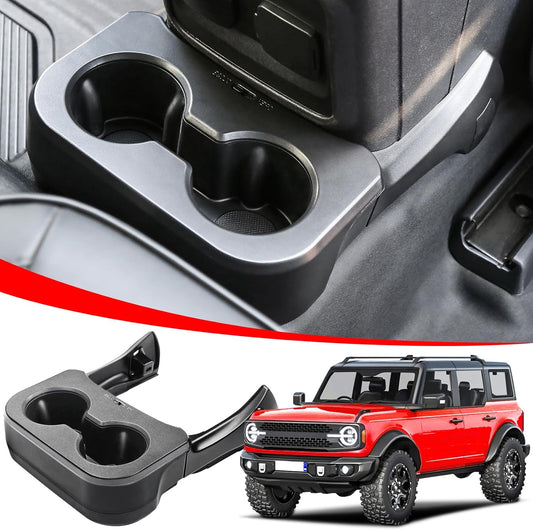 LEPZ Rear Dual Cup Holder Compatible for Ford Bronco Accessories 2021 2022 2023,Expander Removable Car Cup Holder Upgraded for Bronco 2/4-Door,Back Seat Drink Holder Organizer Storage Tray