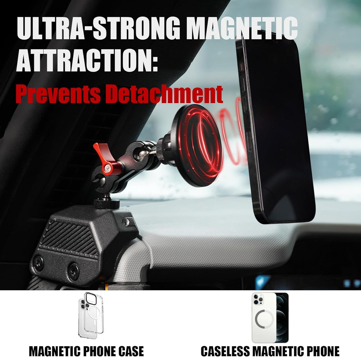 Mabett Magnetic Phone Holder for Ford Bronco 2021 2022 2023 2024, Adjustable Angles 360°Phone Mount for Bronco Accessories