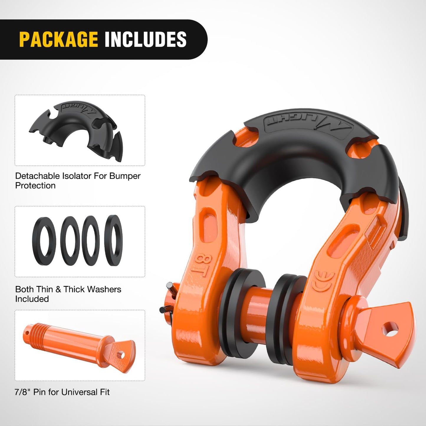 Nilight 2 Pack 3/4" D-Ring Shackle 4.75 Ton (9500 Lbs) Capacity with 7/8" Pin Heavy Duty Off Road Recovery Shackle with Isolators & Washer Kit for Jeep Truck Vehicle, Red (90053B)