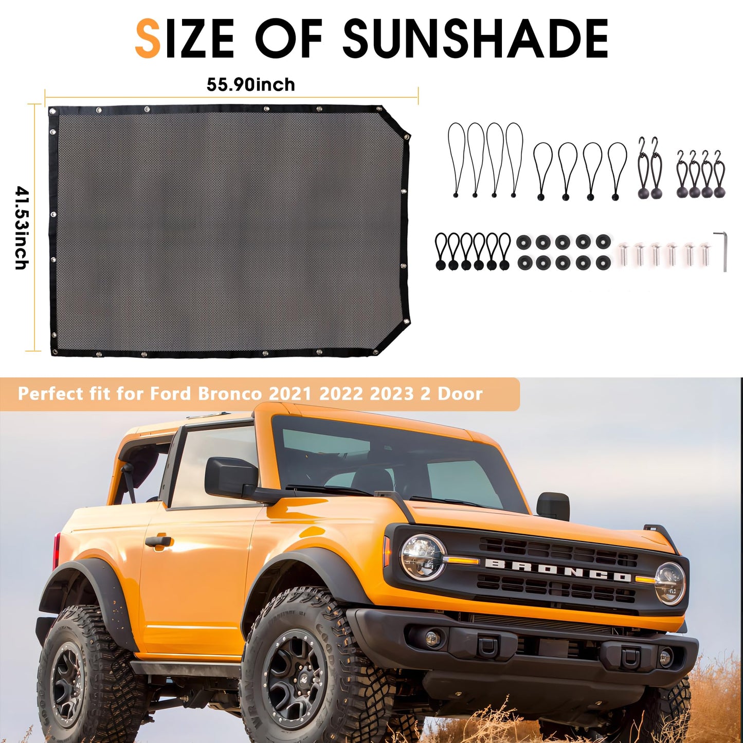 BESTAOO Sunshade for Ford Bronco Accessories 2021 2022 2023 2024 2025 4 Door, Front & Rear Full Length Mesh Sun Shade Bimini Top Cover for Bronco 4 Door - Blocks UV, Wind, Noise (USA Flag)