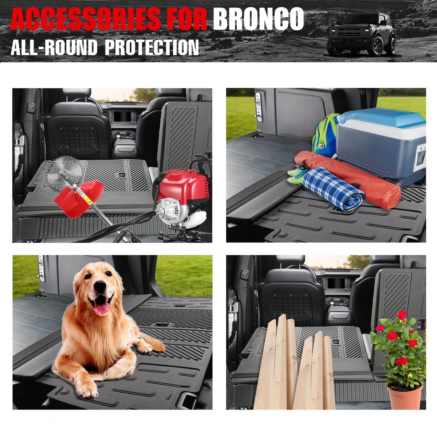 Mabett Rear Seat Back Cover Backrest Protector for Ford Bronco Accessories 2021 2022 2023 2024 with Dog Seat Liner fit Bronco 4-Door (4 Pieces-with Folding Lip NOT for 2 Door)