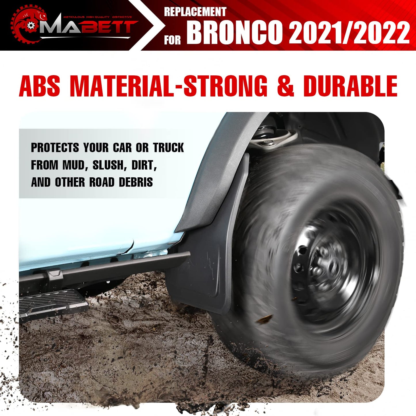 Mabett Mud Flaps for Ford Bronco Accessories 2021 2022 2023 2024 2/4-Door No Punching Required Front and Rear 4PCS