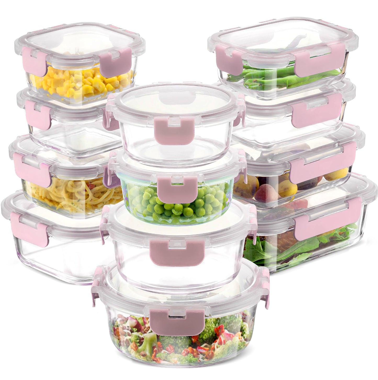 FineDine 24 Piece Glass Storage Containers with Lids - Leak Proof, Dishwasher Safe Glass Food Storage Containers for Meal Prep or Leftovers (Blue, 12 Piece)