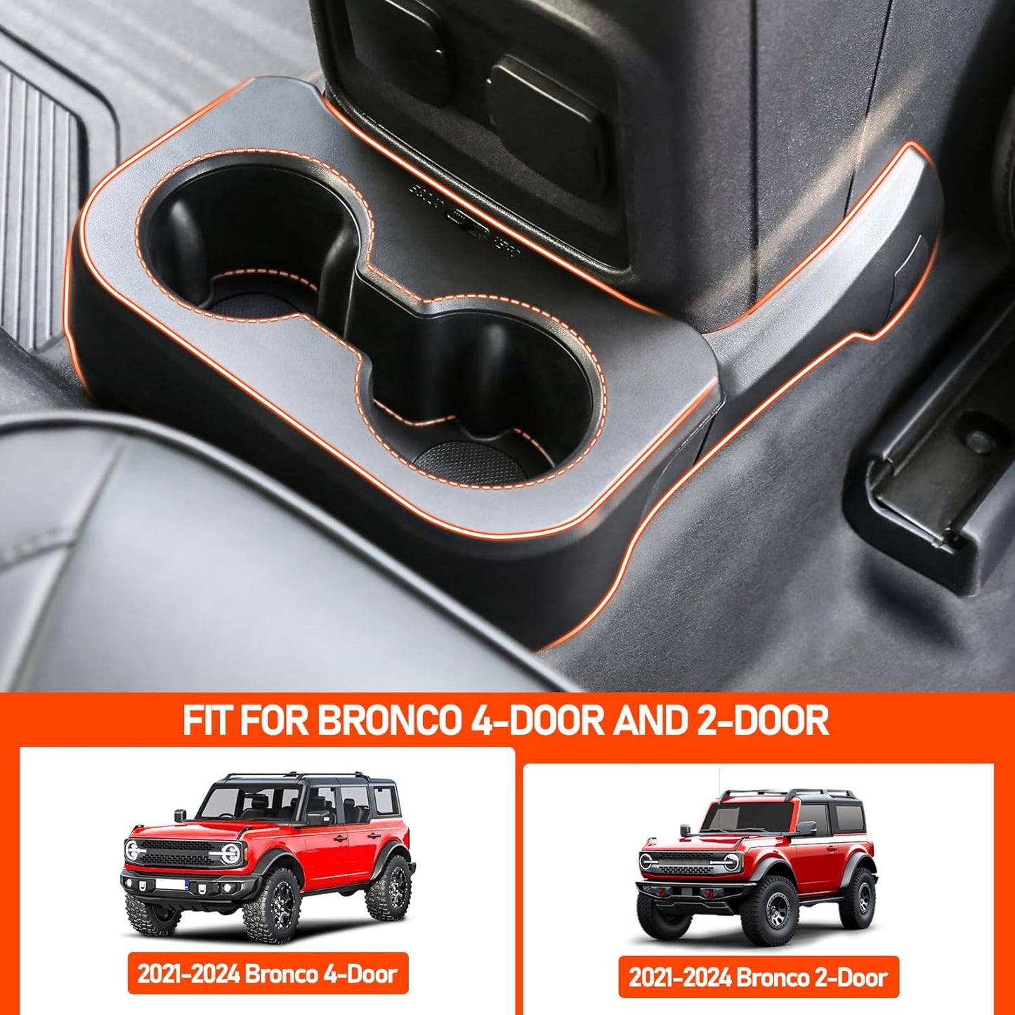 LEPZ Rear Dual Cup Holder Compatible for Ford Bronco Accessories 2021 2022 2023,Expander Removable Car Cup Holder Upgraded for Bronco 2/4-Door,Back Seat Drink Holder Organizer Storage Tray