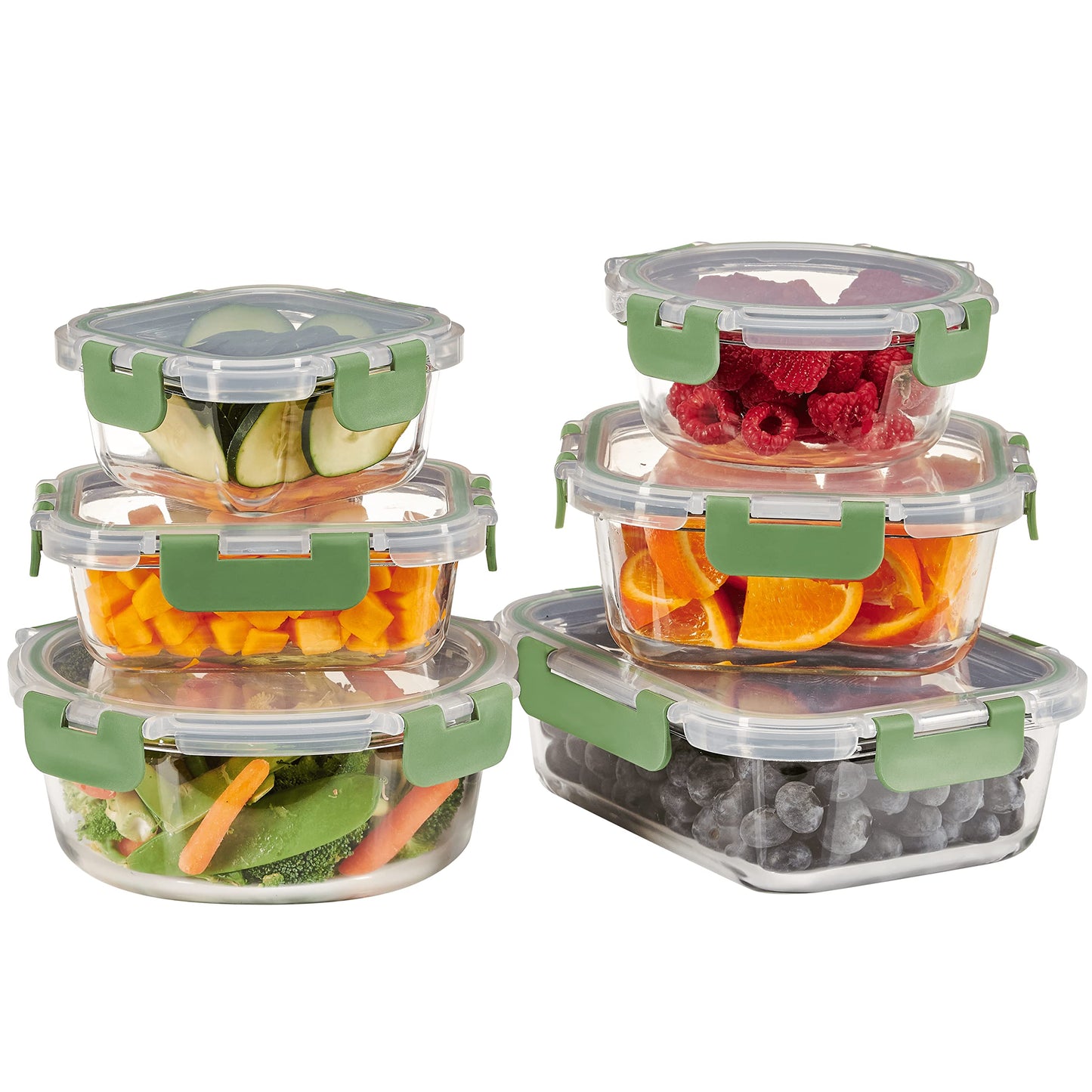 FineDine 24 Piece Glass Storage Containers with Lids - Leak Proof, Dishwasher Safe Glass Food Storage Containers for Meal Prep or Leftovers (Blue, 12 Piece)