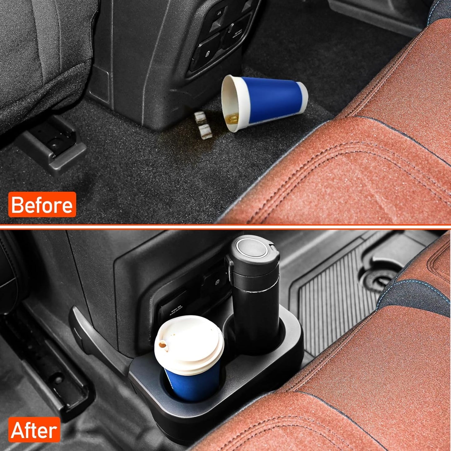 LEPZ Rear Dual Cup Holder Compatible for Ford Bronco Accessories 2021 2022 2023,Expander Removable Car Cup Holder Upgraded for Bronco 2/4-Door,Back Seat Drink Holder Organizer Storage Tray