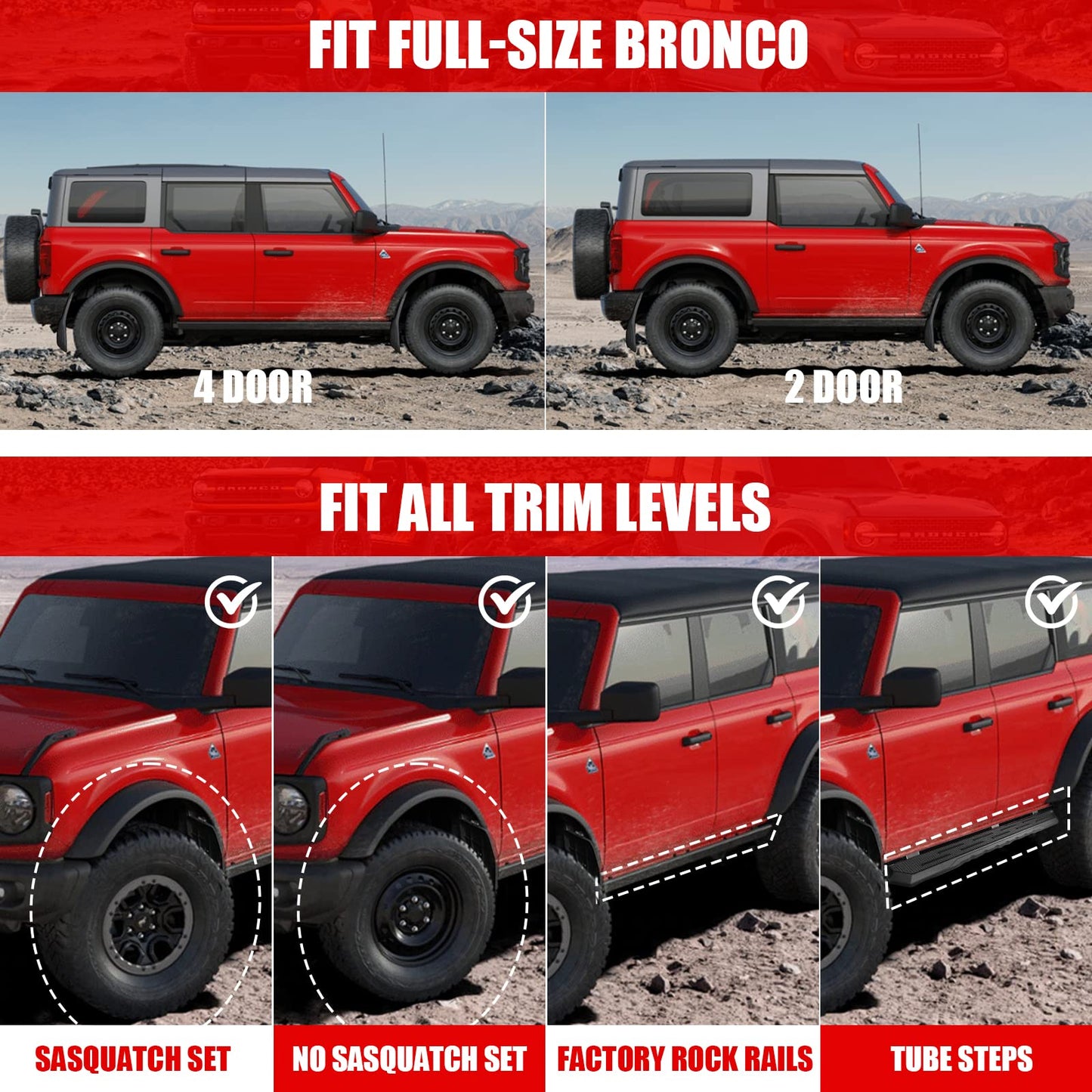 Mabett Mud Flaps for Ford Bronco Accessories 2021 2022 2023 2024 2/4-Door No Punching Required Front and Rear 4PCS