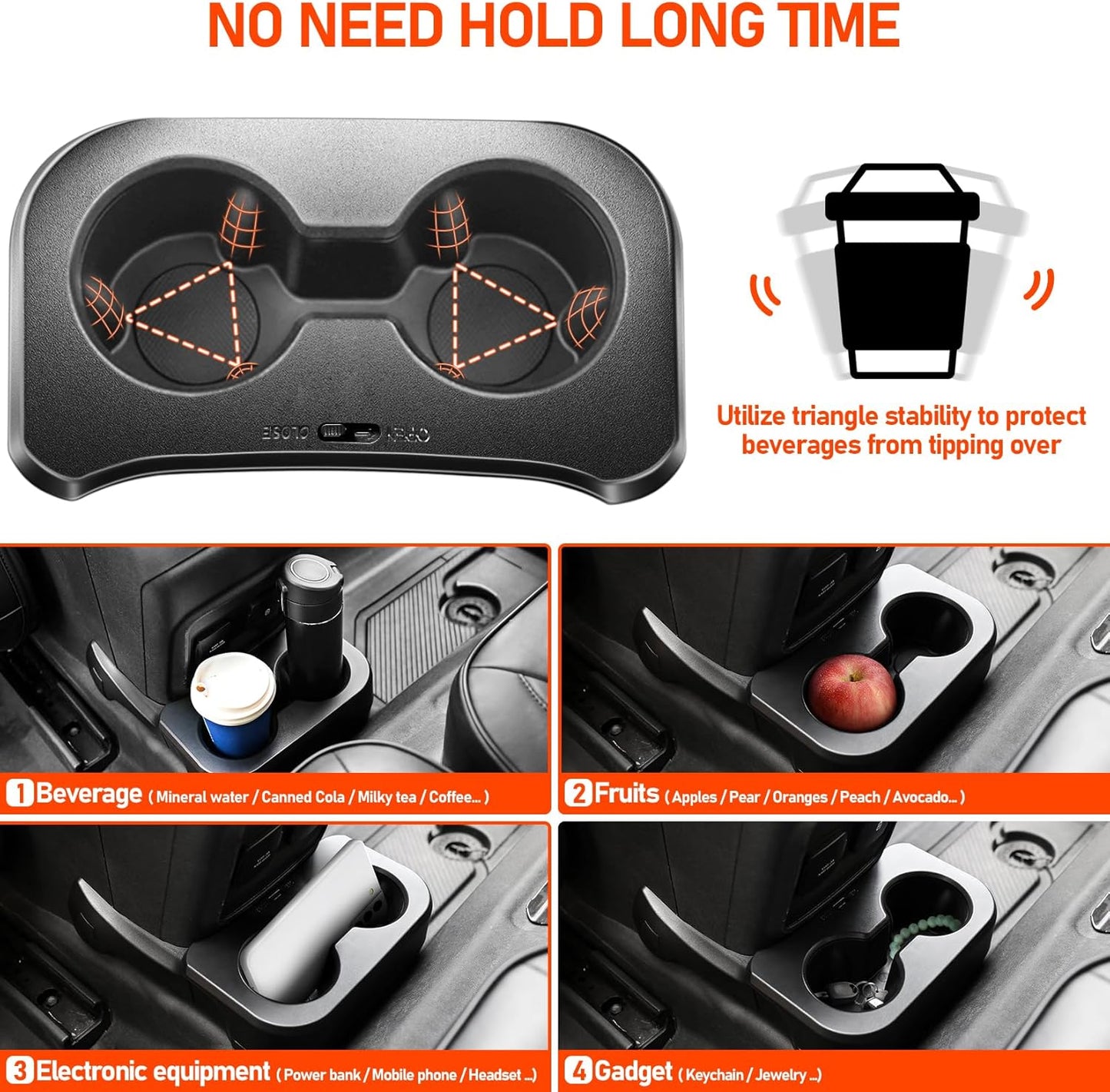 LEPZ Rear Dual Cup Holder Compatible for Ford Bronco Accessories 2021 2022 2023,Expander Removable Car Cup Holder Upgraded for Bronco 2/4-Door,Back Seat Drink Holder Organizer Storage Tray