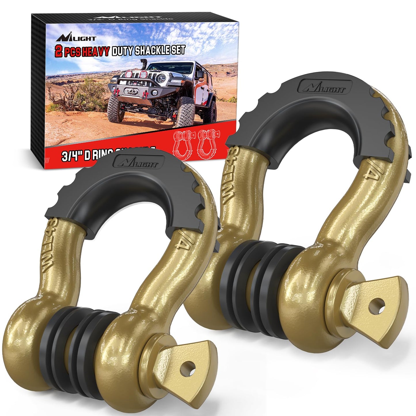 Nilight 2 Pack 3/4" D-Ring Shackle 4.75 Ton (9500 Lbs) Capacity with 7/8" Pin Heavy Duty Off Road Recovery Shackle with Isolators & Washer Kit for Jeep Truck Vehicle, Red (90053B)