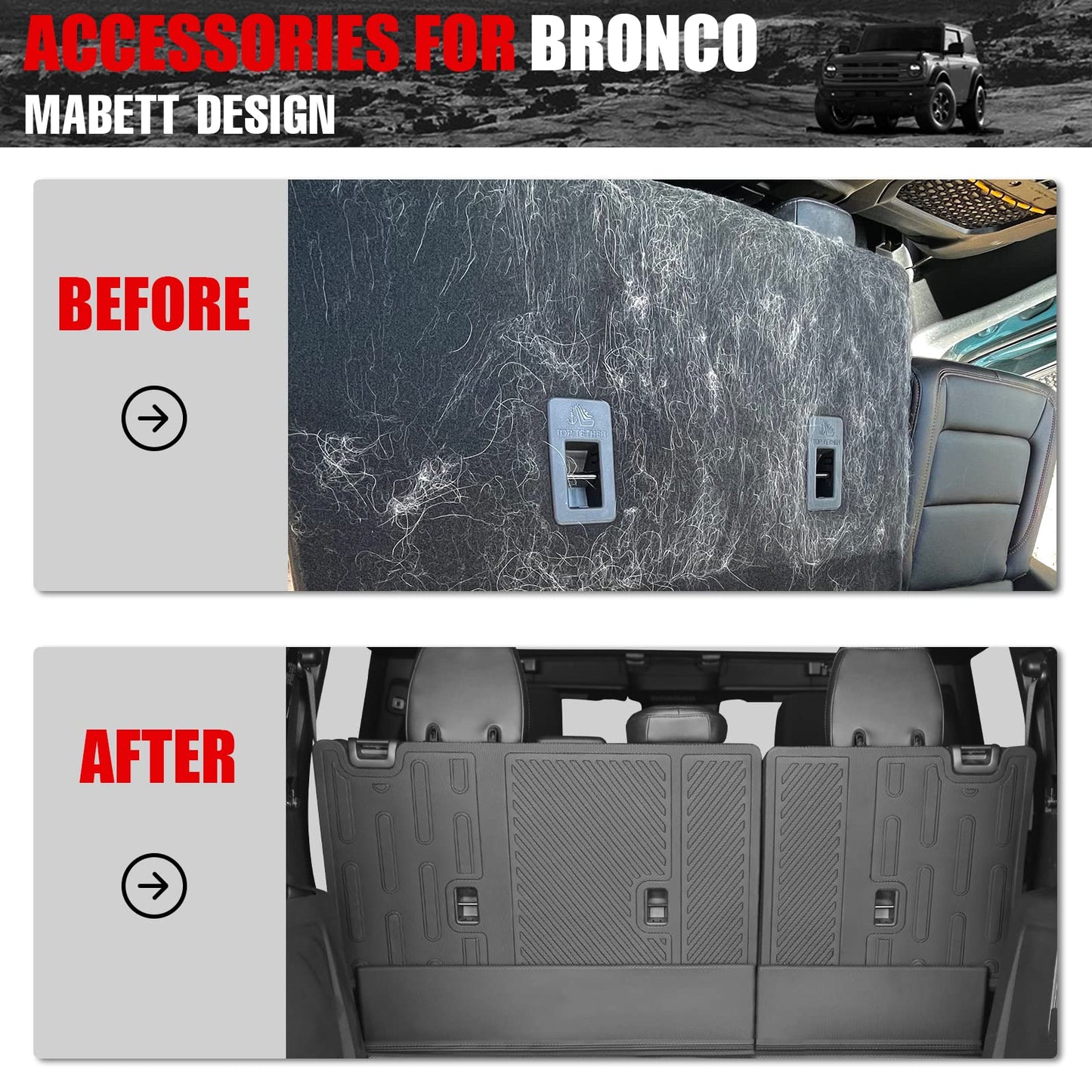 Mabett Rear Seat Back Cover Backrest Protector for Ford Bronco Accessories 2021 2022 2023 2024 with Dog Seat Liner fit Bronco 4-Door (4 Pieces-with Folding Lip NOT for 2 Door)